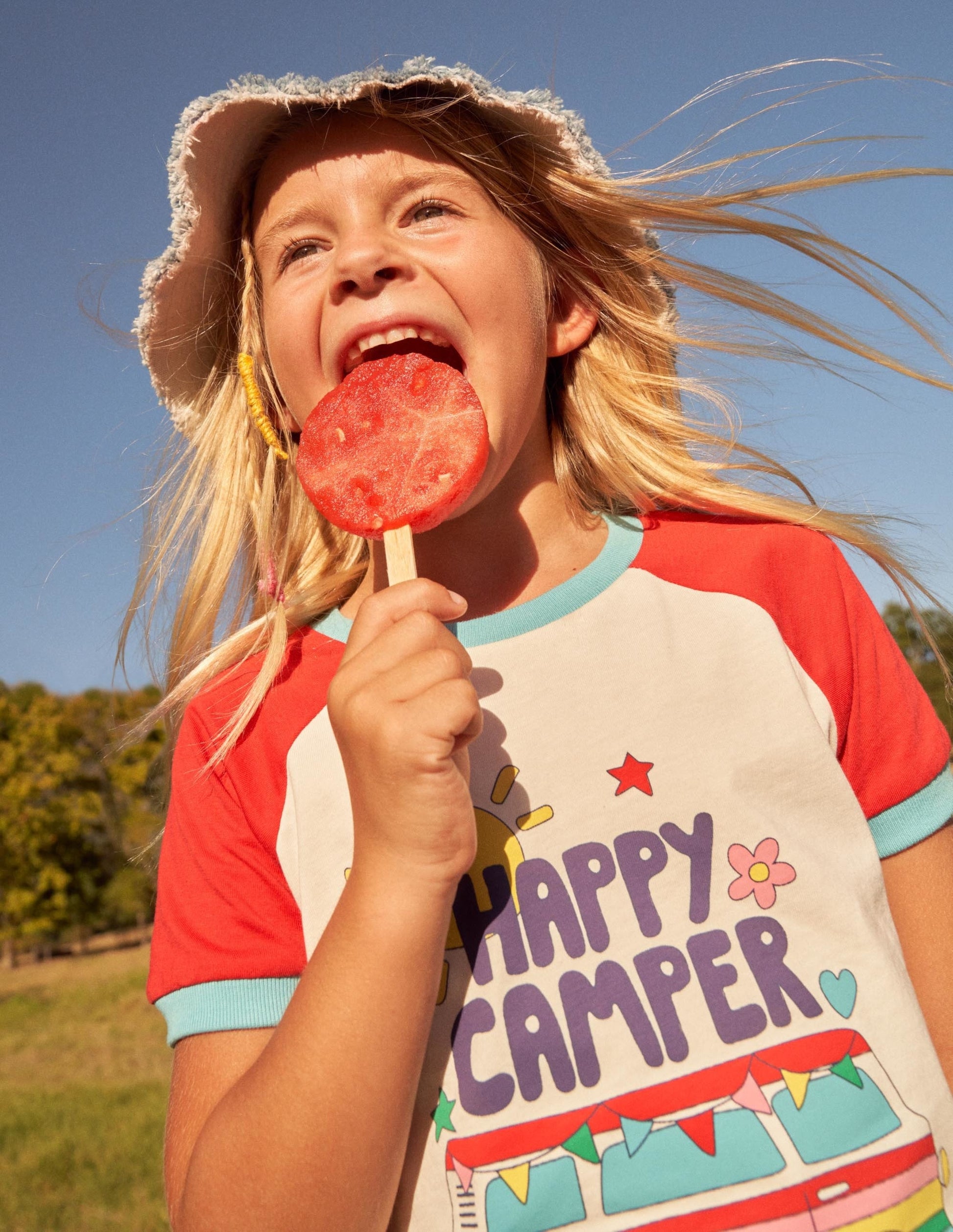 Printed Graphic Raglan T-shirt-Fire Red Campervan-6