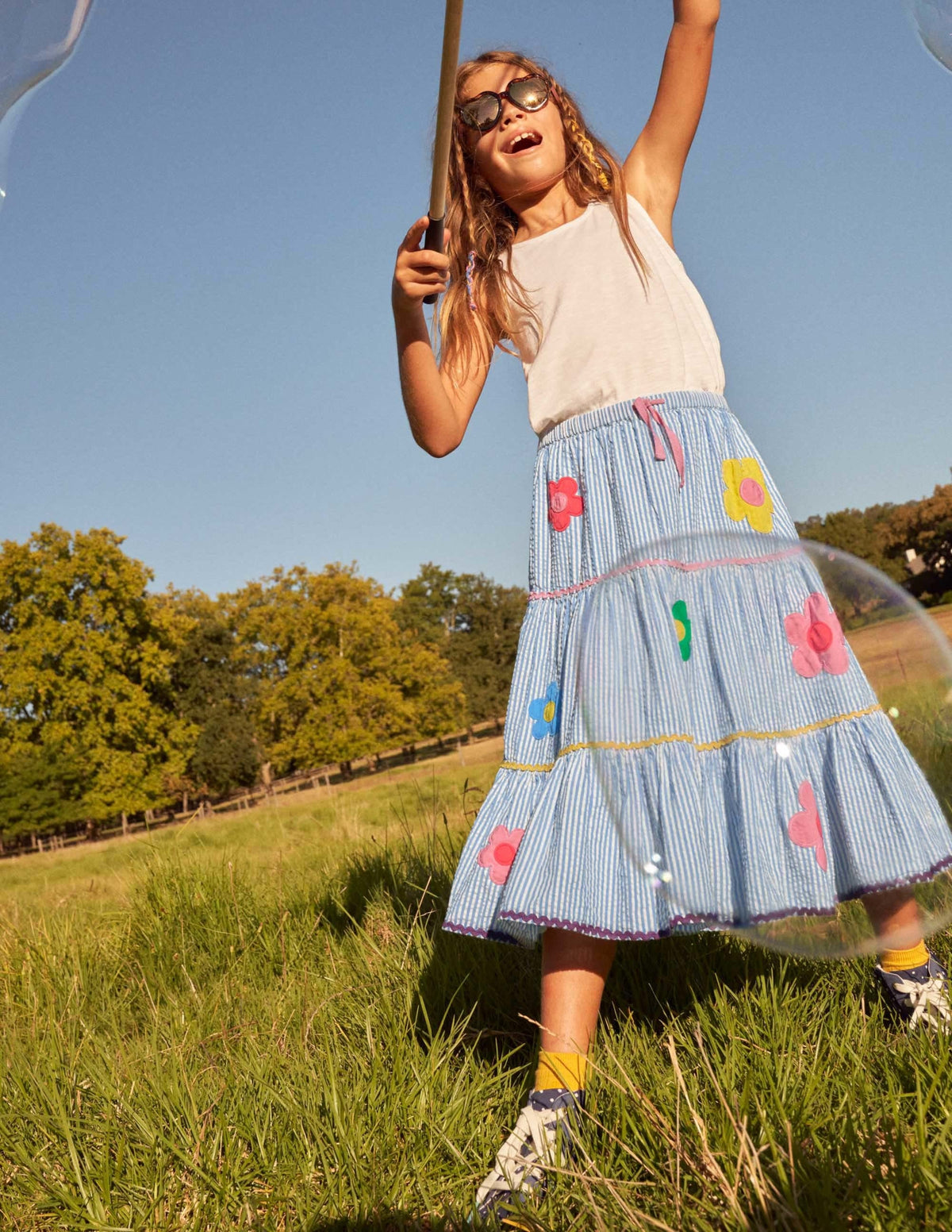 Midi Skirt-Surfboard Blue/Ivory Ticking - Image 4