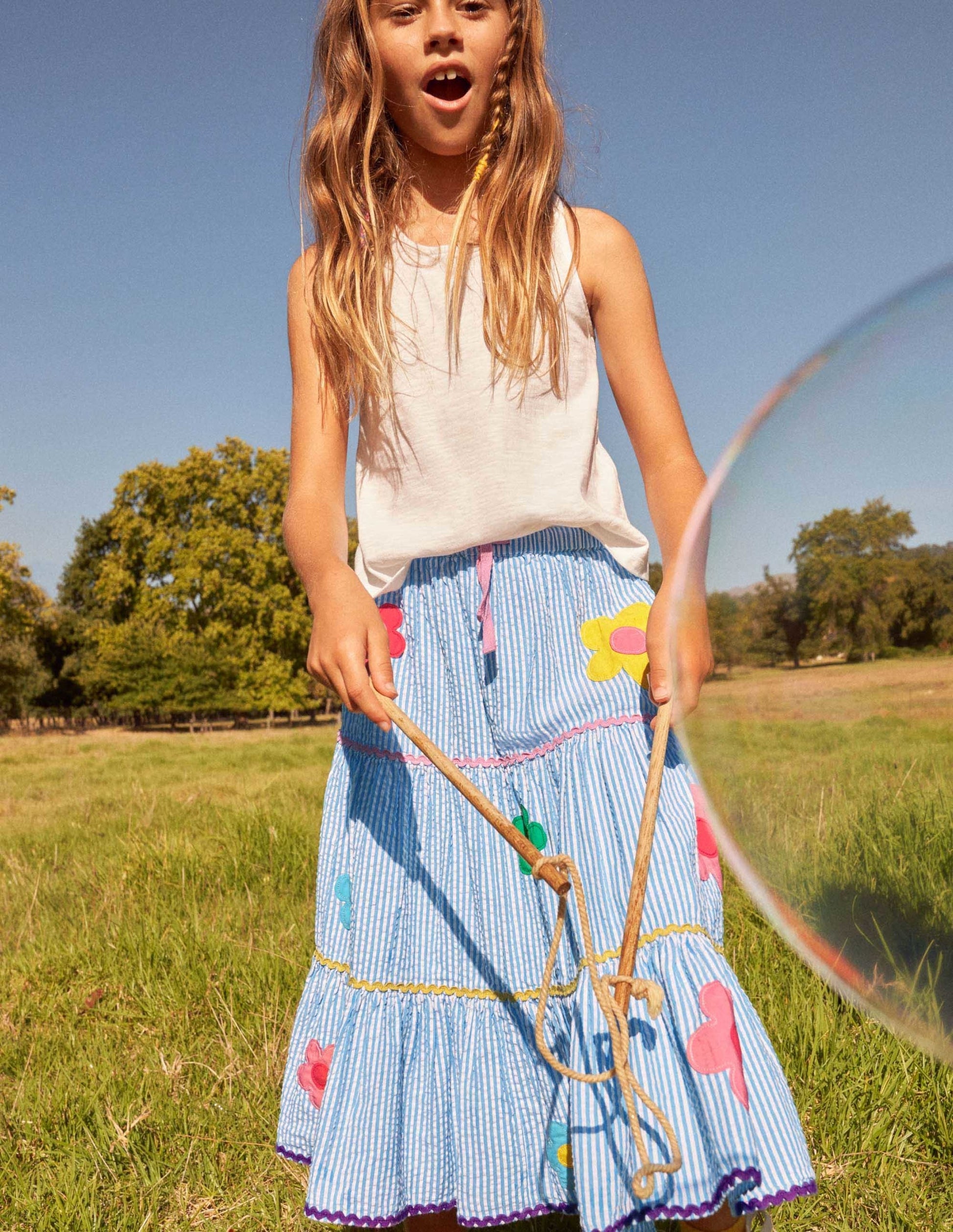 Midi Skirt-Surfboard Blue/Ivory Ticking-5