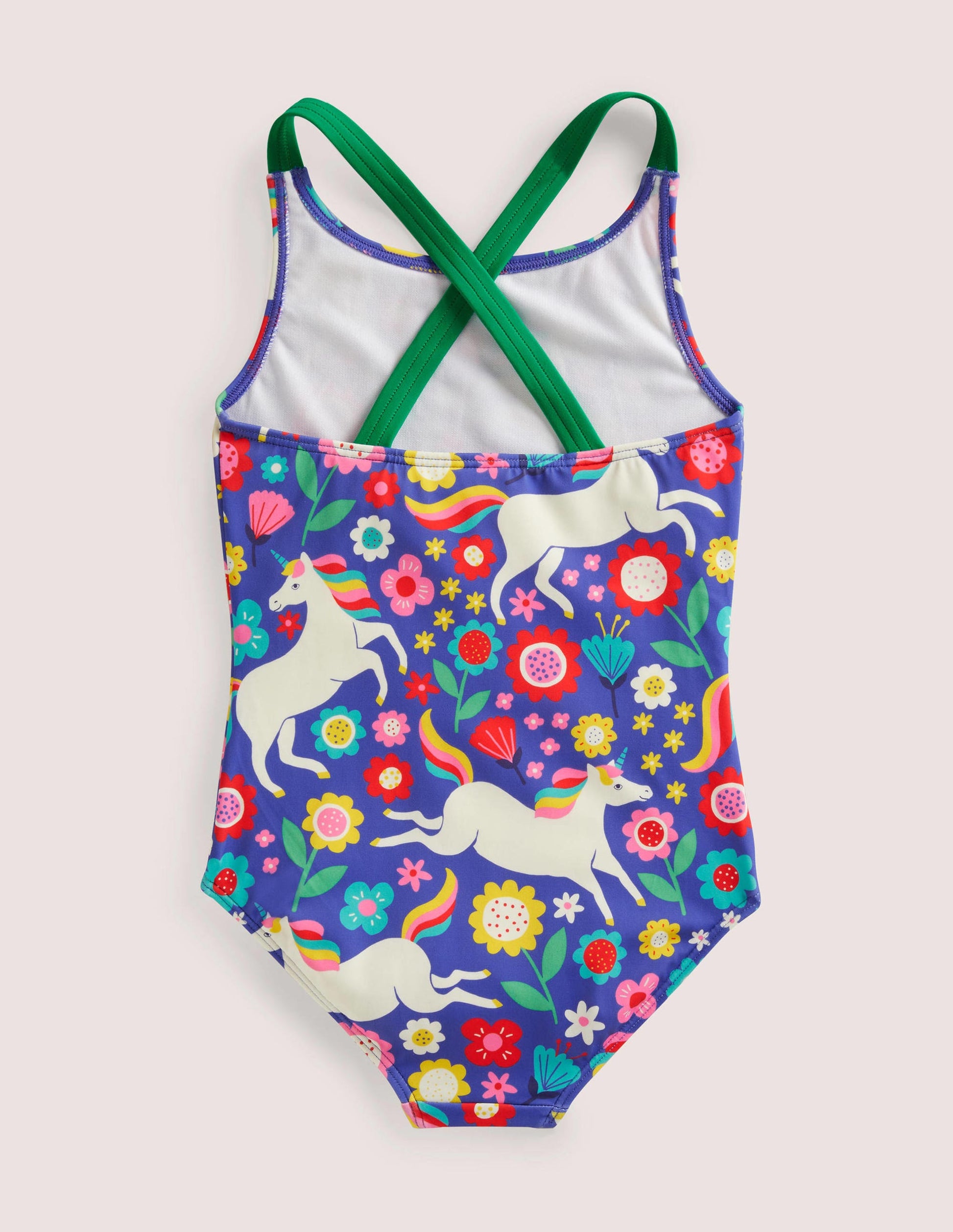 Cross-back Printed Swimsuit-Bluebell Unicorn Floral-2