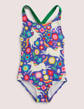 Cross-back Printed Swimsuit-Bluebell Unicorn Floral