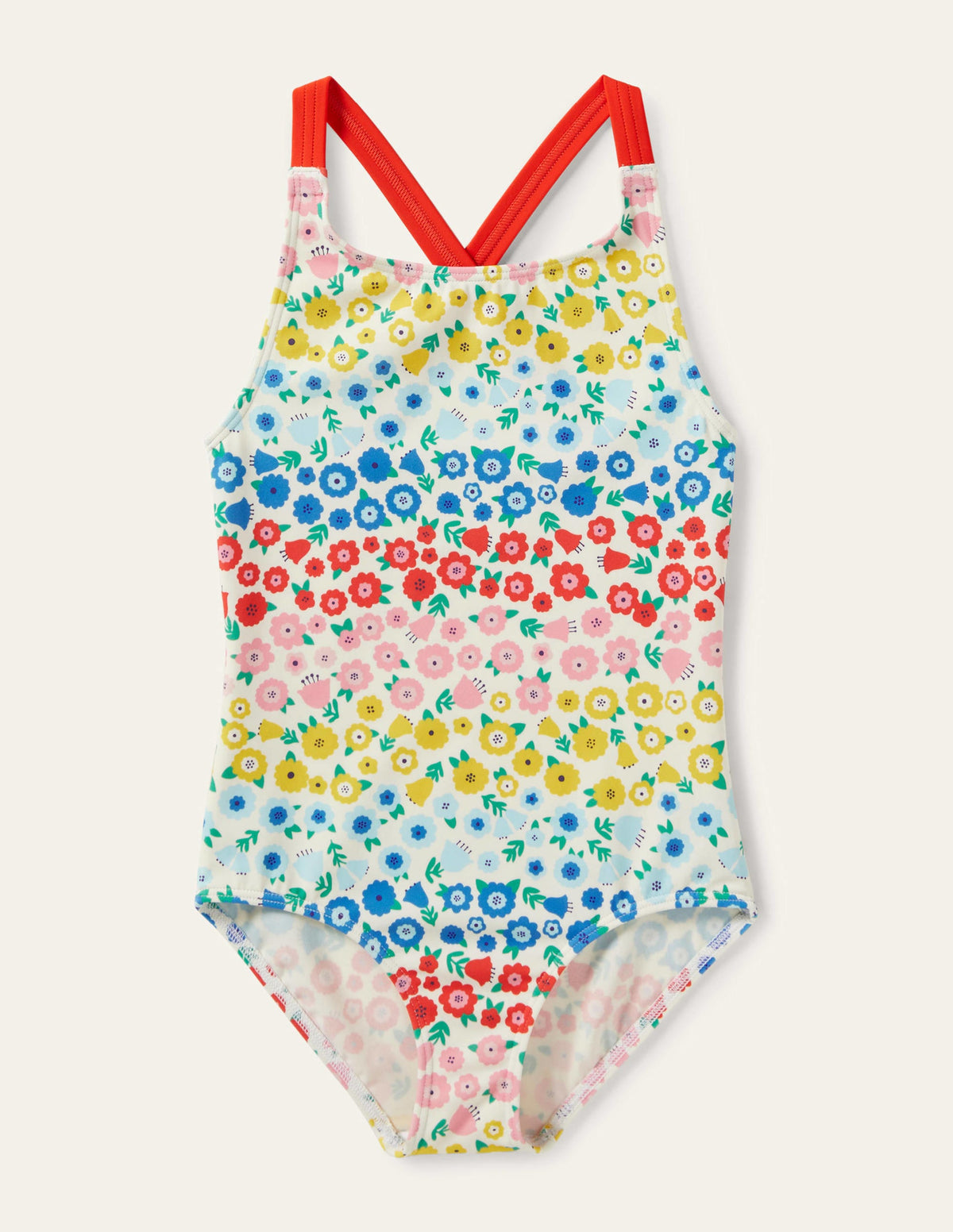 Cross-back Printed Swimsuit-Multi Floral Stripe - Image 1