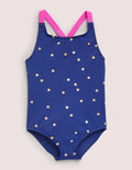 Cross-back Printed Swimsuit-Harmony Blue Gold Spot