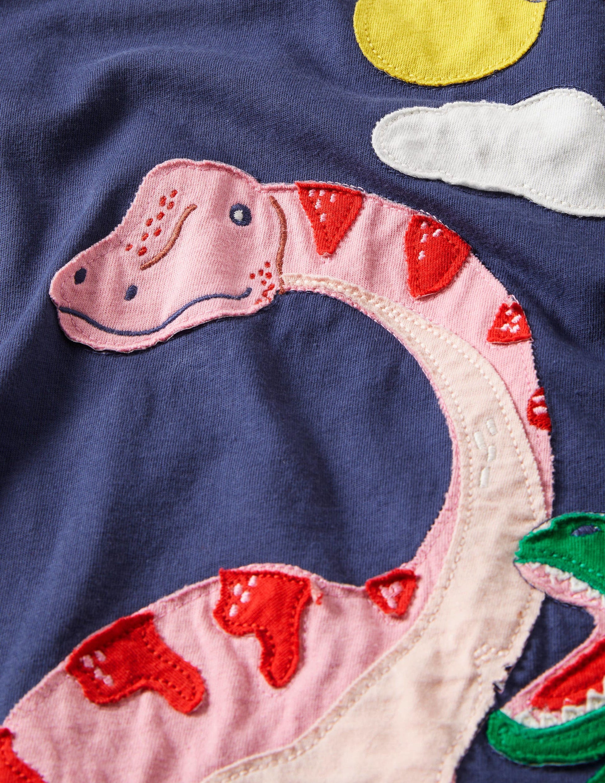 Frill Sleeve Appliqué Dress-Starboard Navy Dinosaurs-3