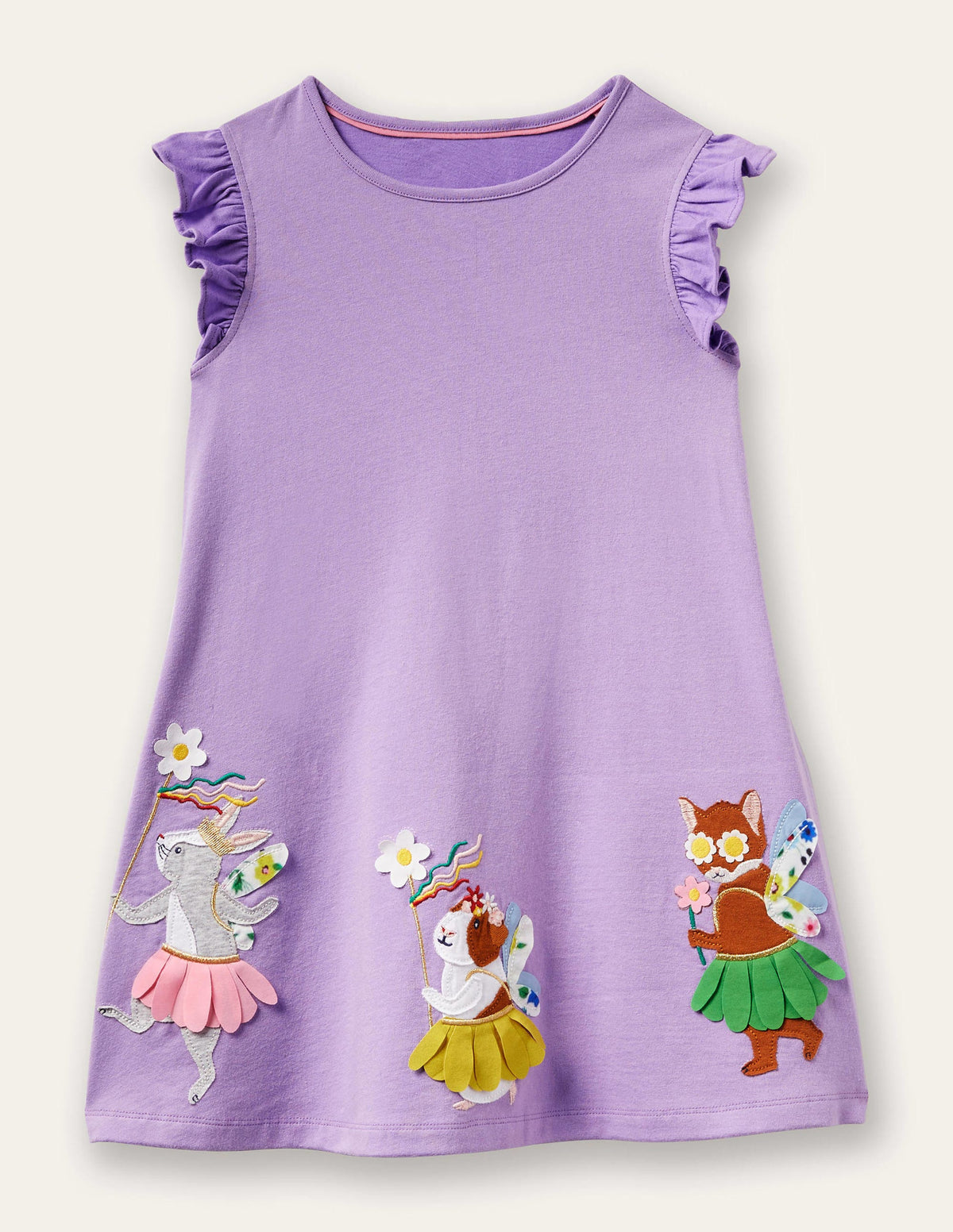 Lilac Frill Sleeve Appliqué Dress-Aster Purple Tutu Animals - Image 1