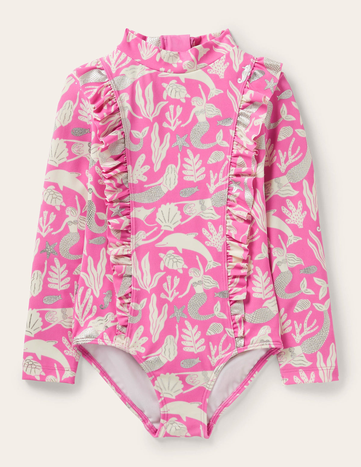 Long-sleeve Frilly Swimsuit-Strawberry Ice Mermaid - Image 1