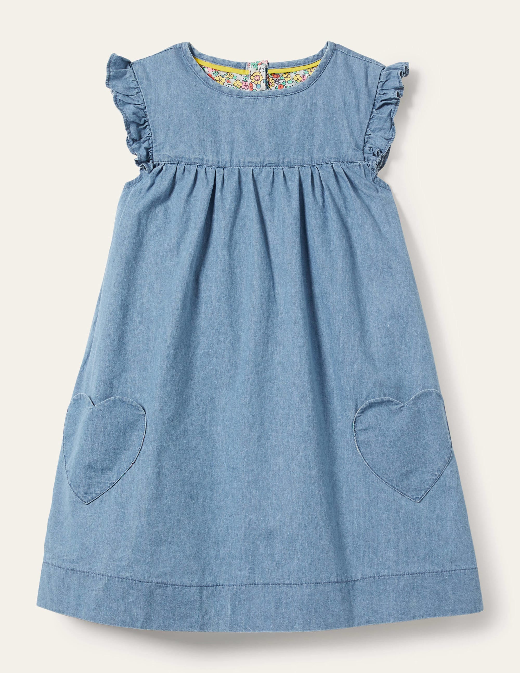 Denim Love Heart Frill Sleeve Dress-Mid Vintage Denim - Image 1