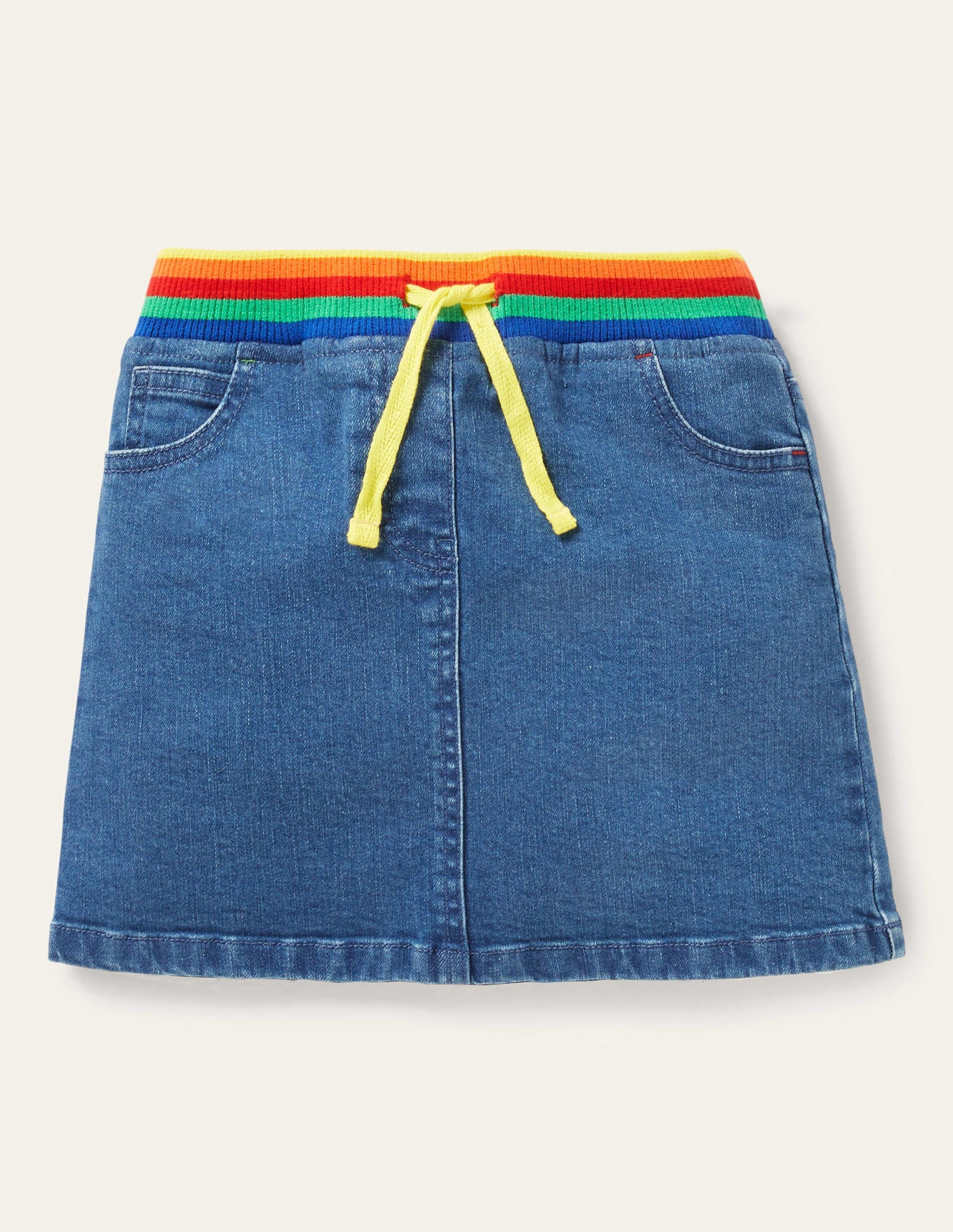 Rib Waist Denim Skirt-Mid Vintage Denim-1