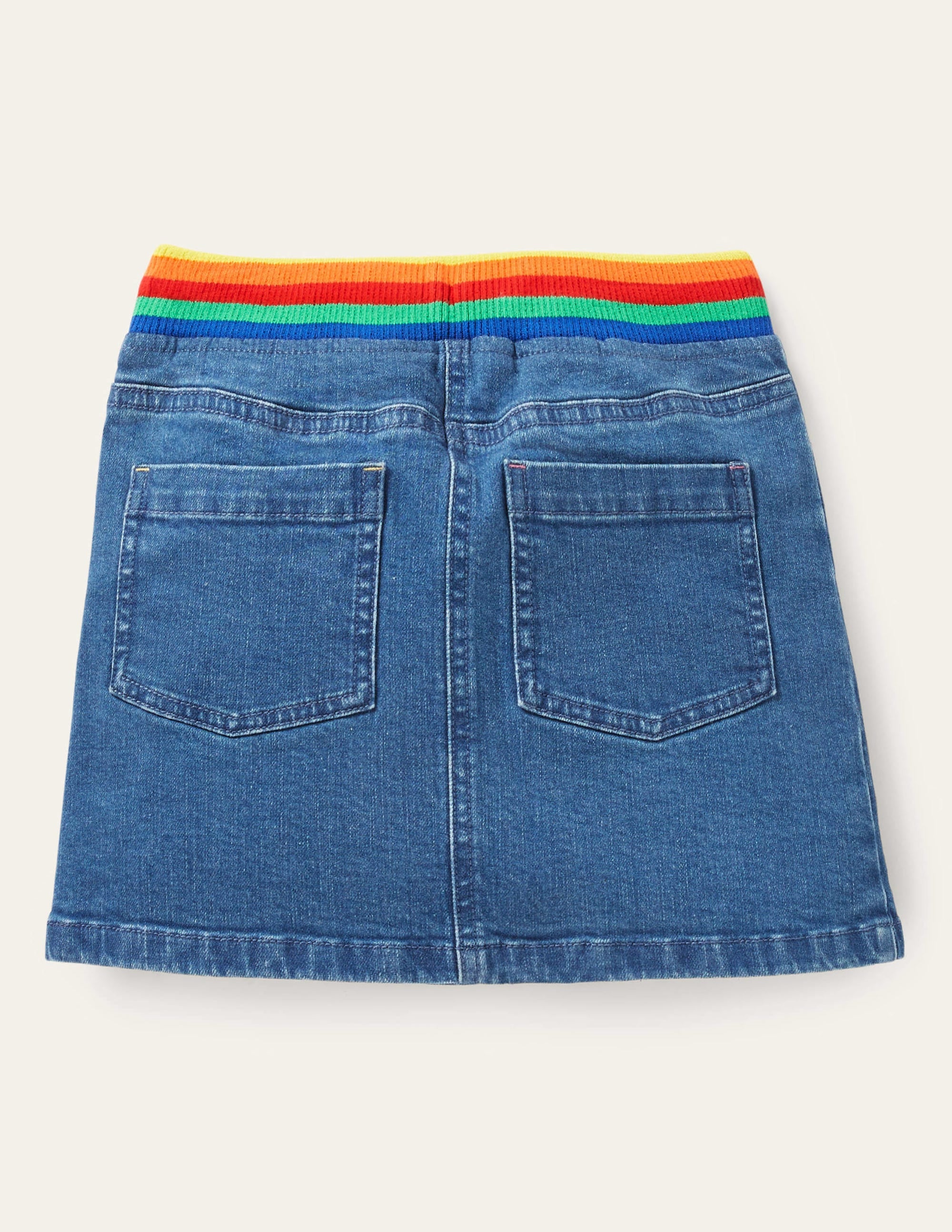 Rib Waist Denim Skirt-Mid Vintage Denim - Image 2