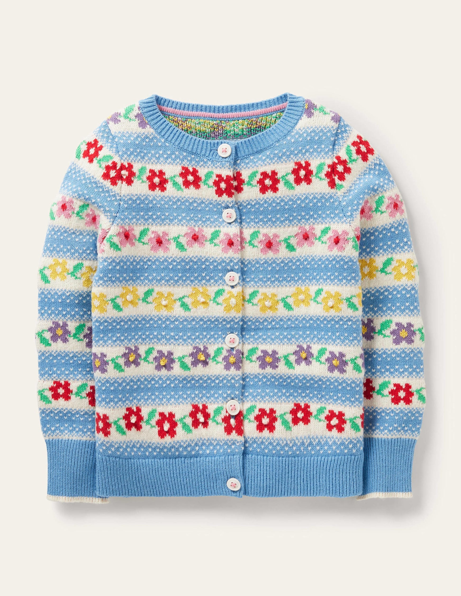 Blue Floral Fair Isle Cardigan-Blue Flower Fair Isle-1