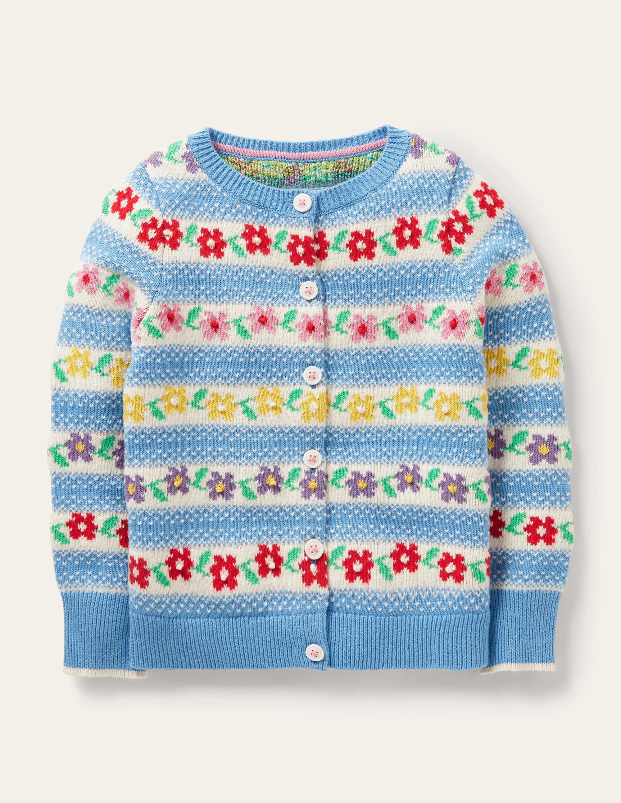Blue Floral Fair Isle Cardigan-Blue Flower Fair Isle - Image 1