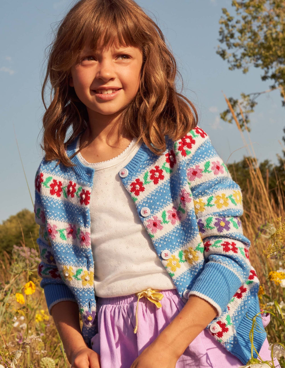 Blue Floral Fair Isle Cardigan-Blue Flower Fair Isle - Image 6