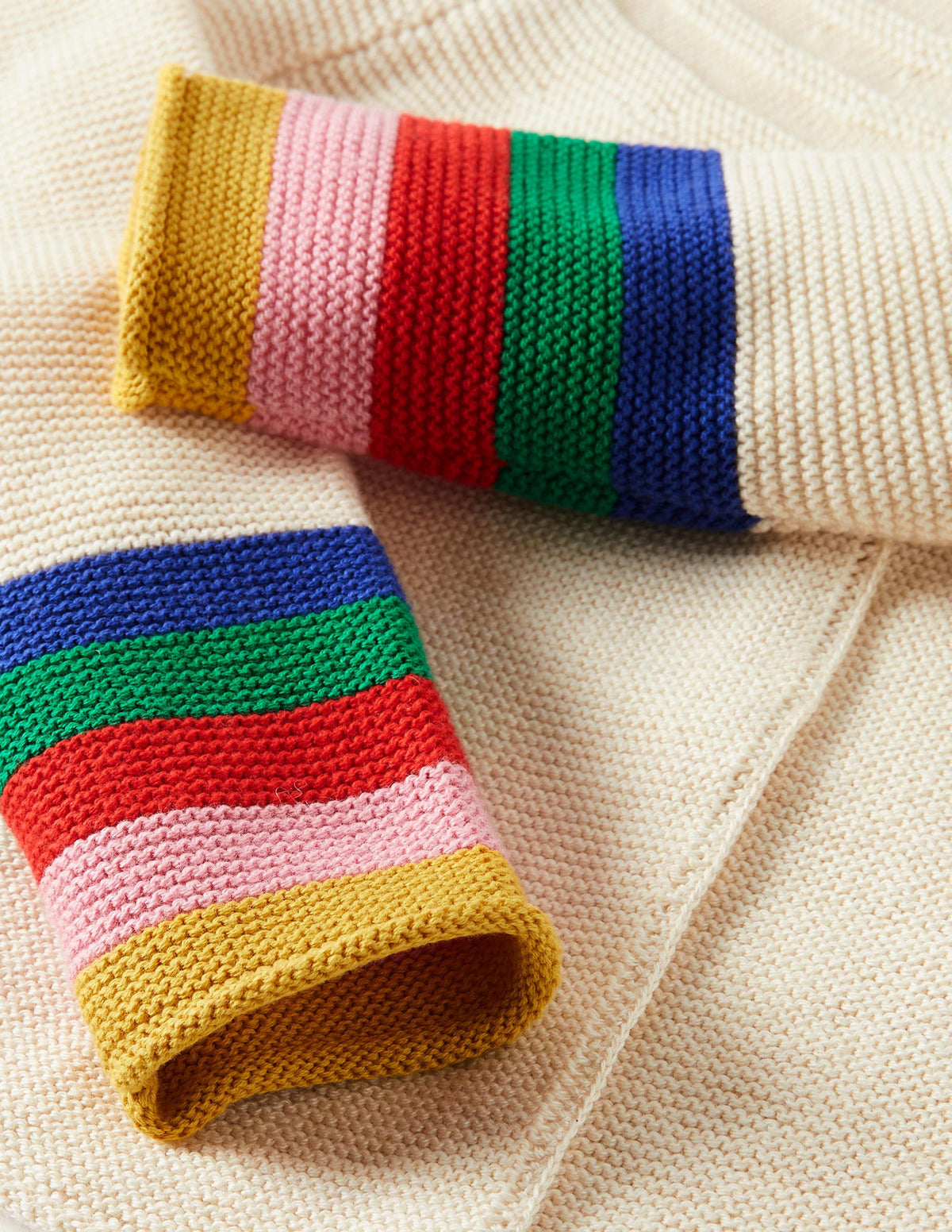 Cotton Cashmere Mix Cardigan-Ecru Rainbow - Image 3