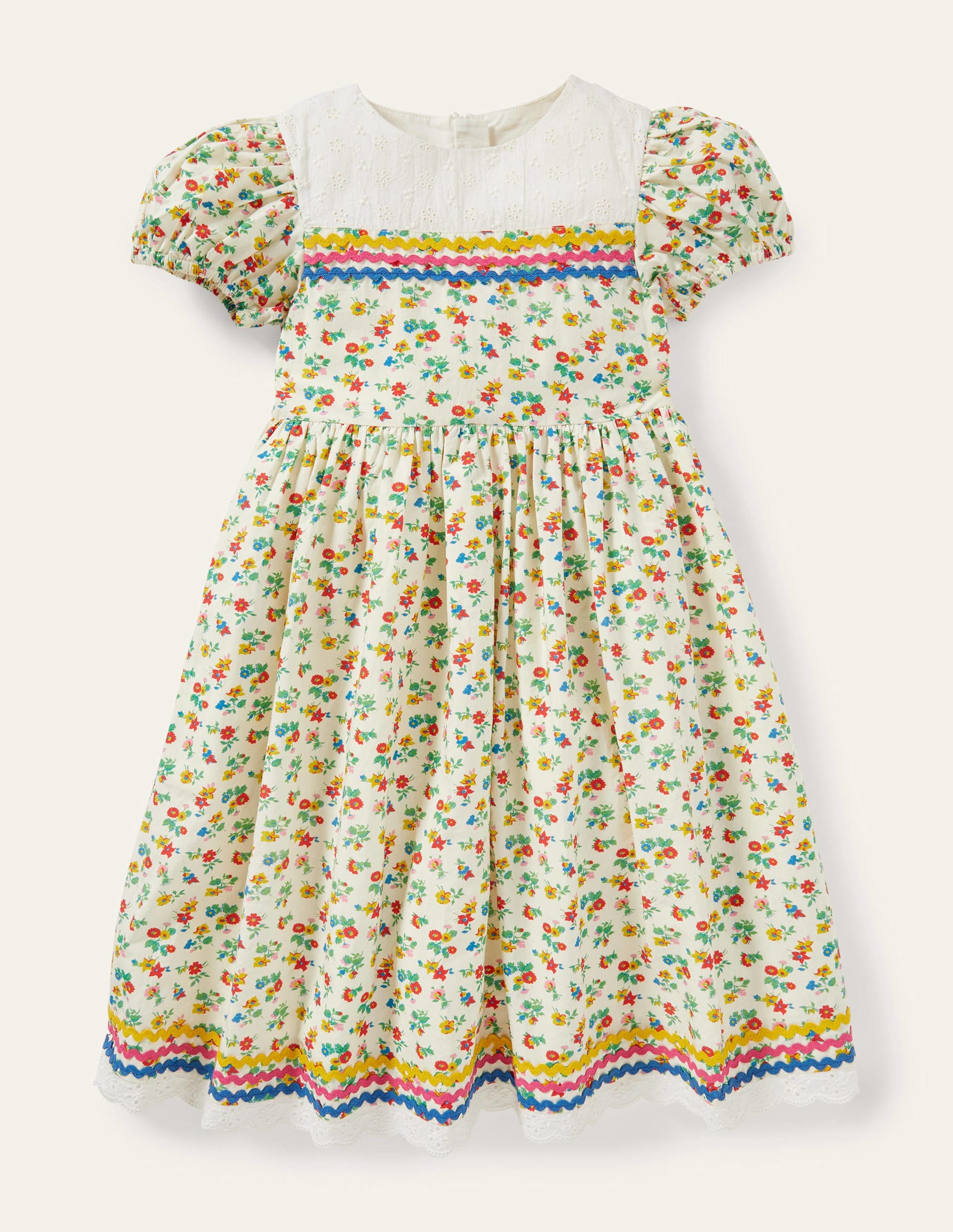 Rickrack Woven Dress-Ivory Floral - Image 1