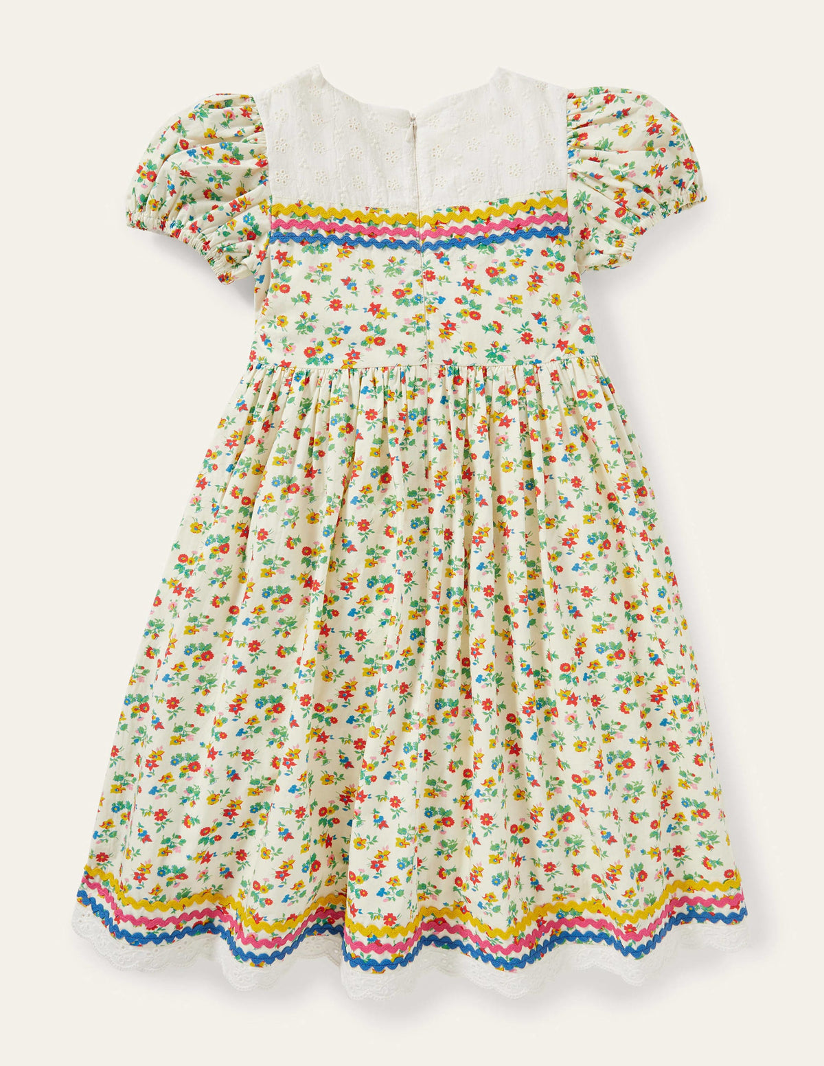 Rickrack Woven Dress-Ivory Floral-2
