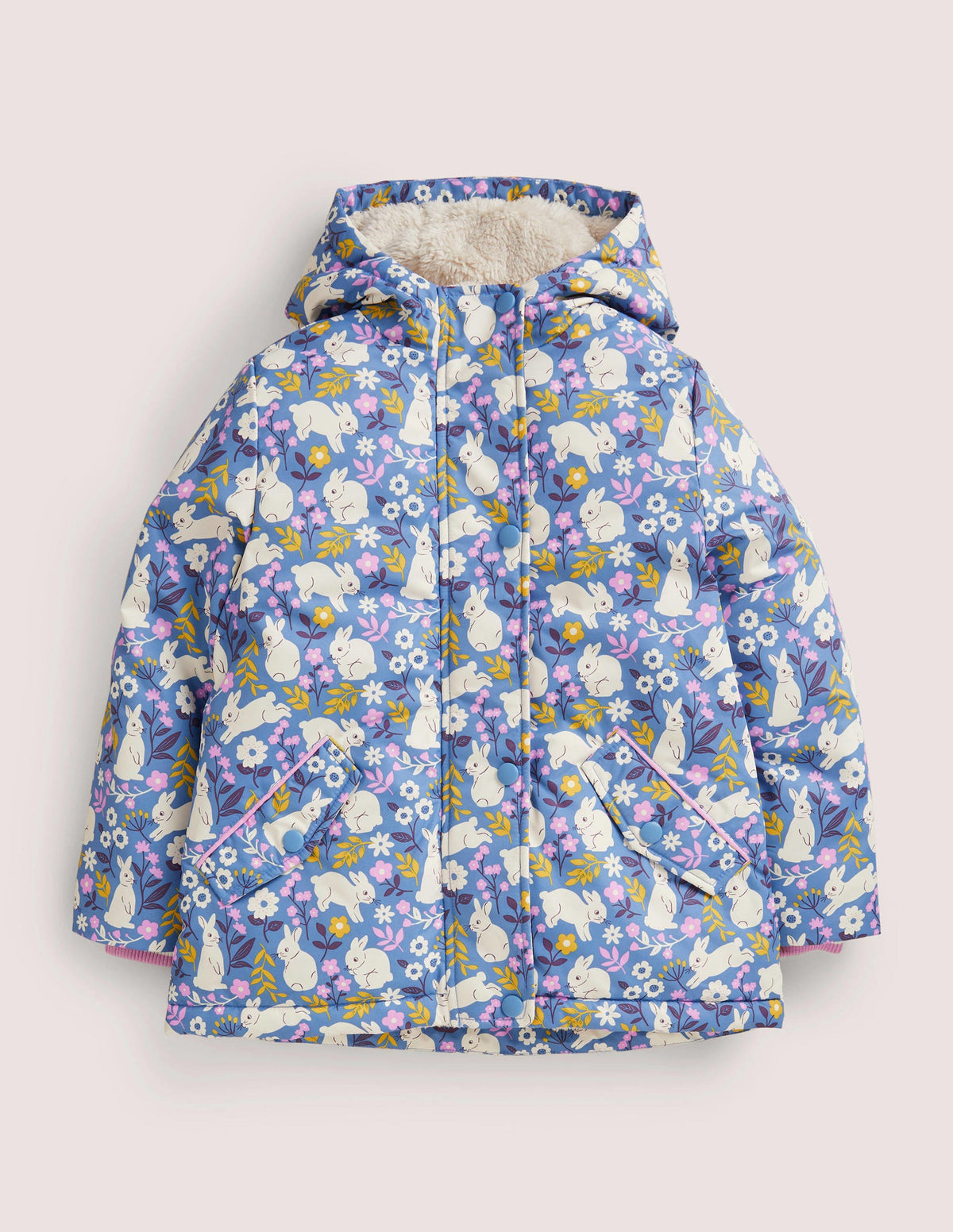 Blue Bunny Print Sherpa Lined Anorak-Riviera Blue Bunny Field - Image 1