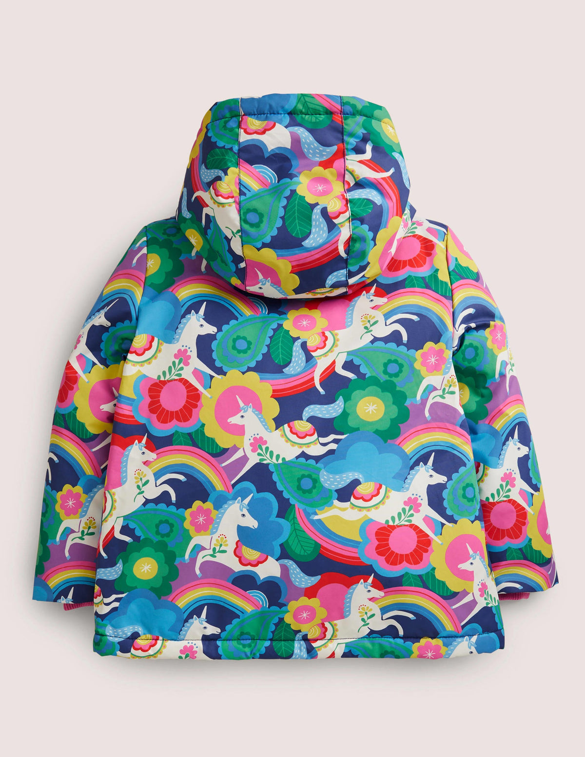 Navy Unicorn Print Sherpa Lined Anorak-Multi Flowerpatch Unicorns-2