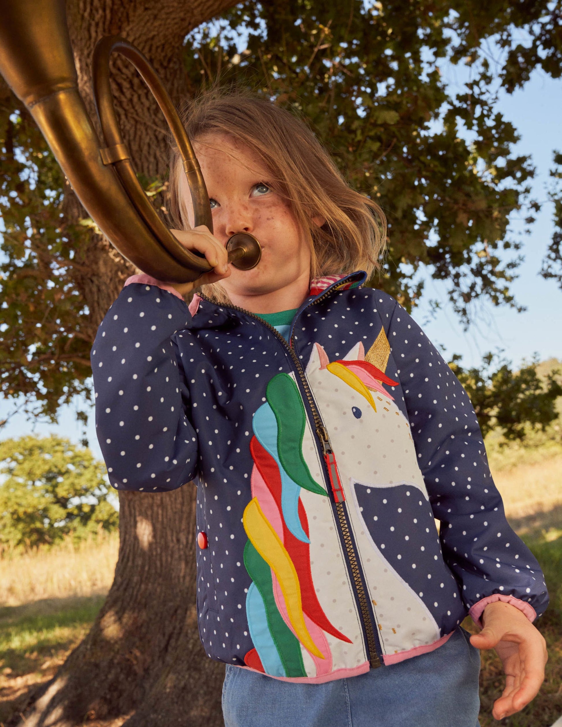 Navy Polka Dot Unicorn Rain Jacket-College Navy Pin Spot Unicorn-4