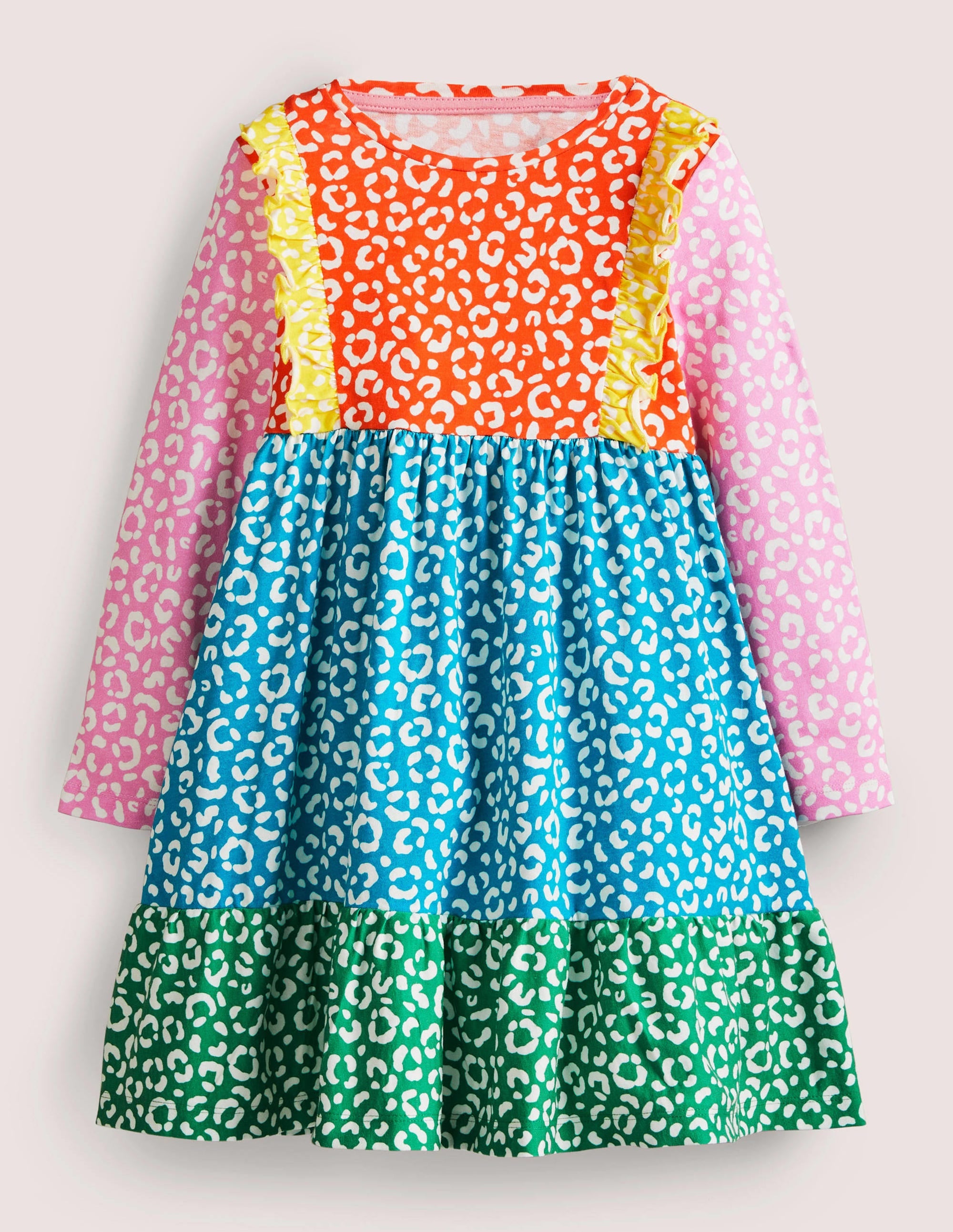 Frill Tiered Jersey Dress-Multi Leopard - Image 1