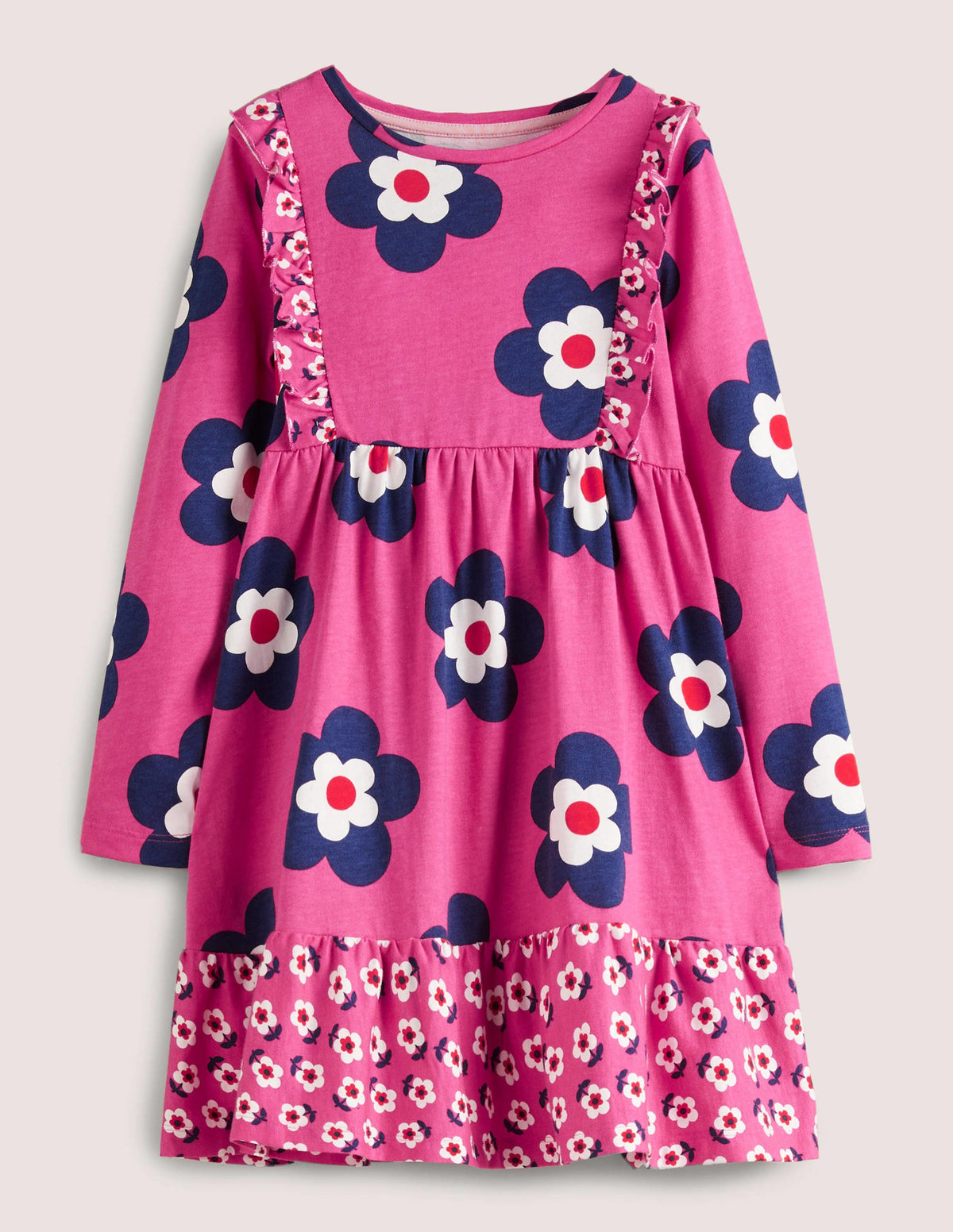 Frill Tiered Jersey Dress-Sweet William Pink Daisy - Image 1