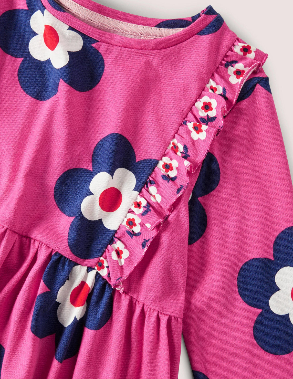 Frill Tiered Jersey Dress-Sweet William Pink Daisy - Image 3