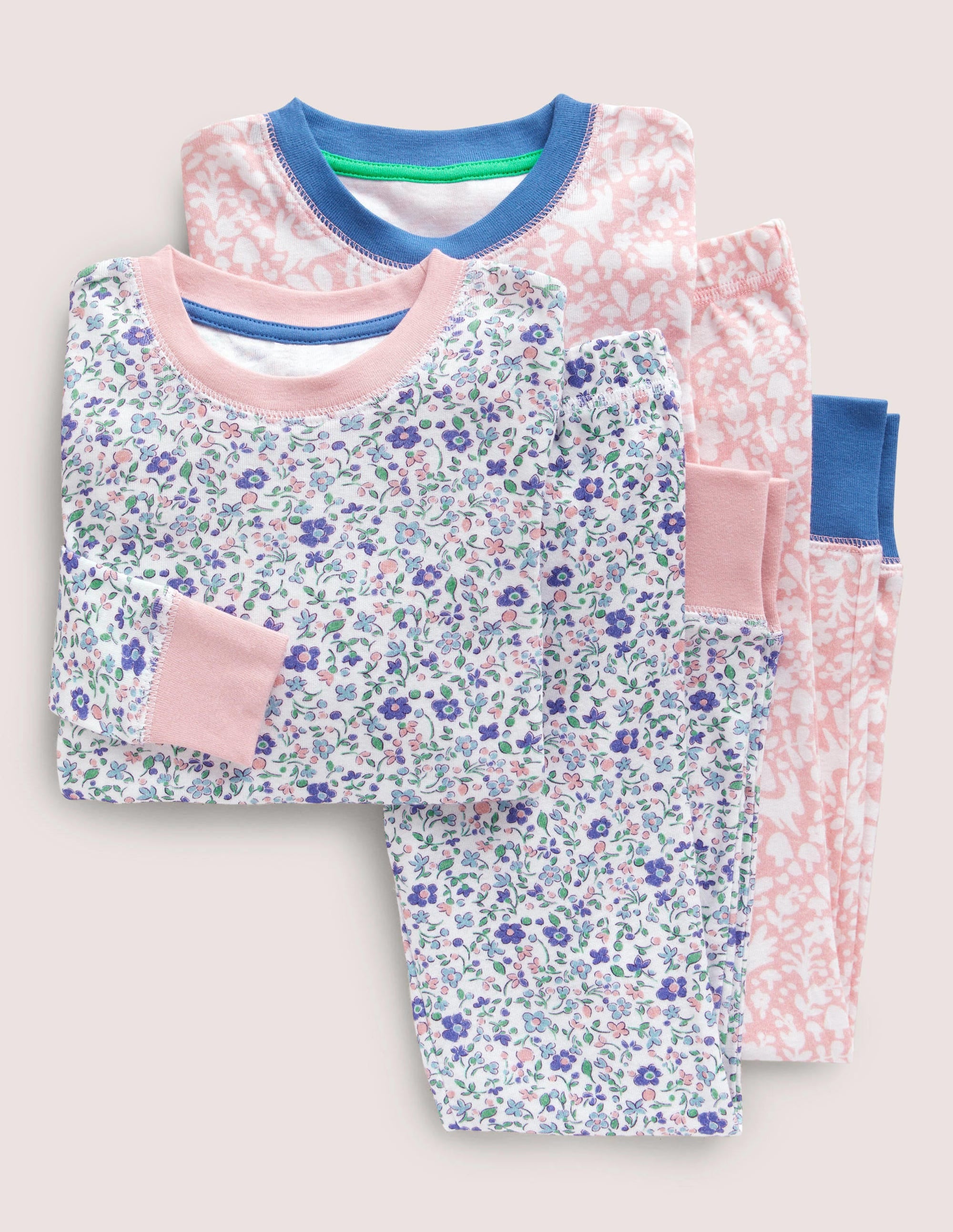 Twin Pack Snug Pajamas-Ivory Ditsy Floral/ Boto Pink - Image 1