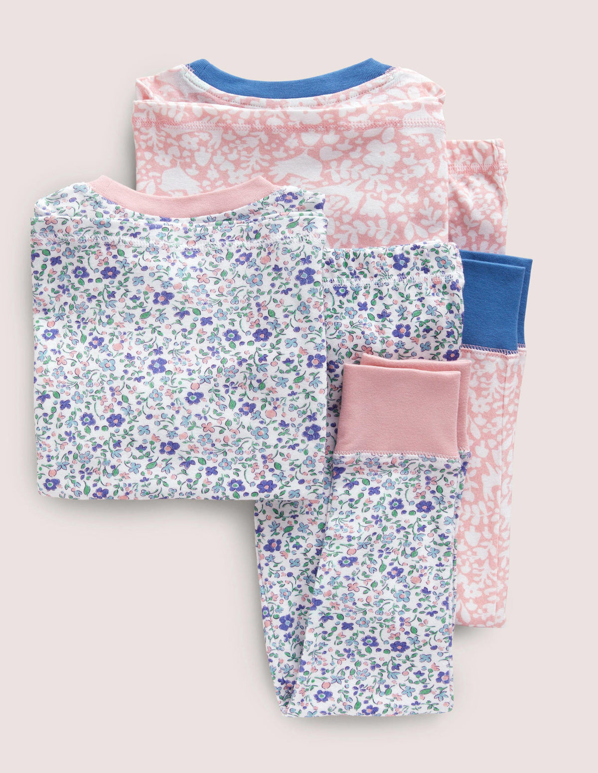 Twin Pack Snug Pajamas-Ivory Ditsy Floral/ Boto Pink - Image 2
