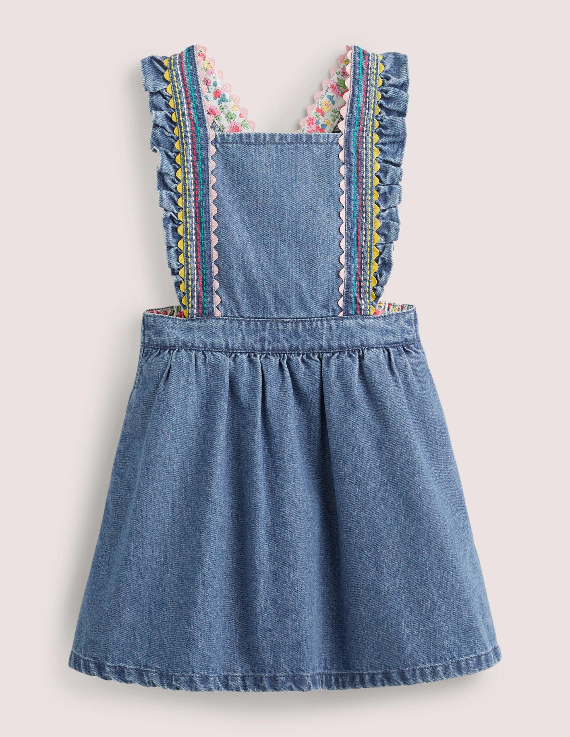 Woven Pinafore Dress-Rainbow Stitch Denim-1
