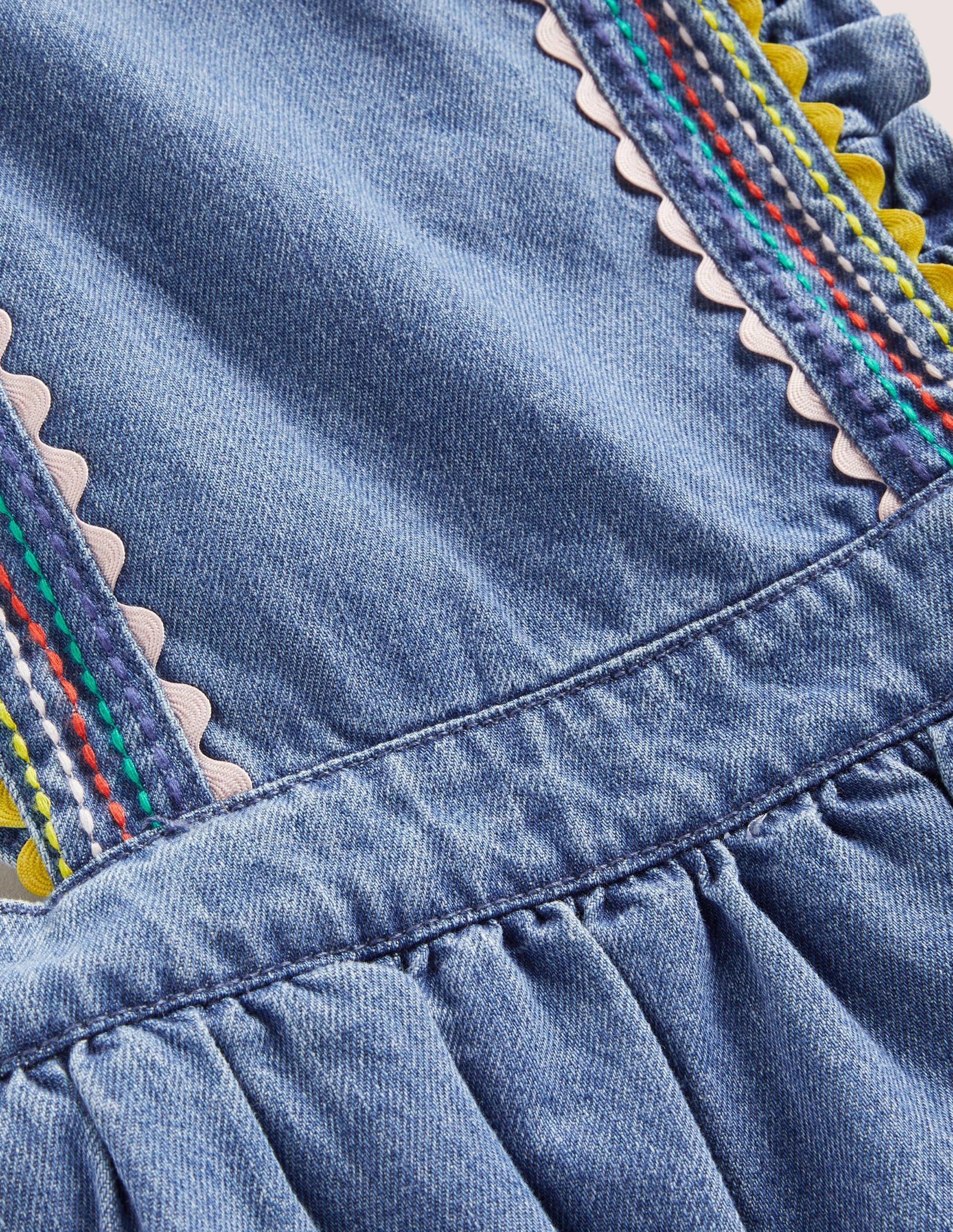 Woven Pinafore Dress-Rainbow Stitch Denim-3