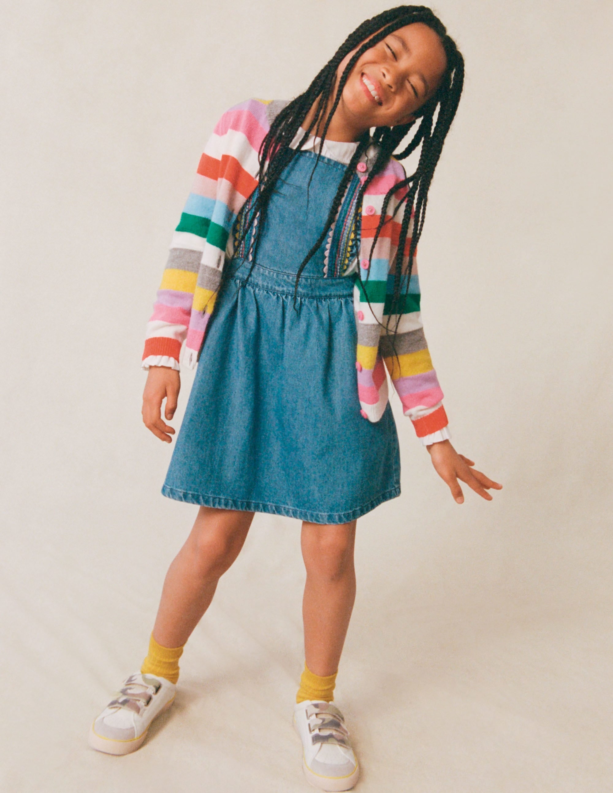 Woven Pinafore Dress-Rainbow Stitch Denim - Image 4