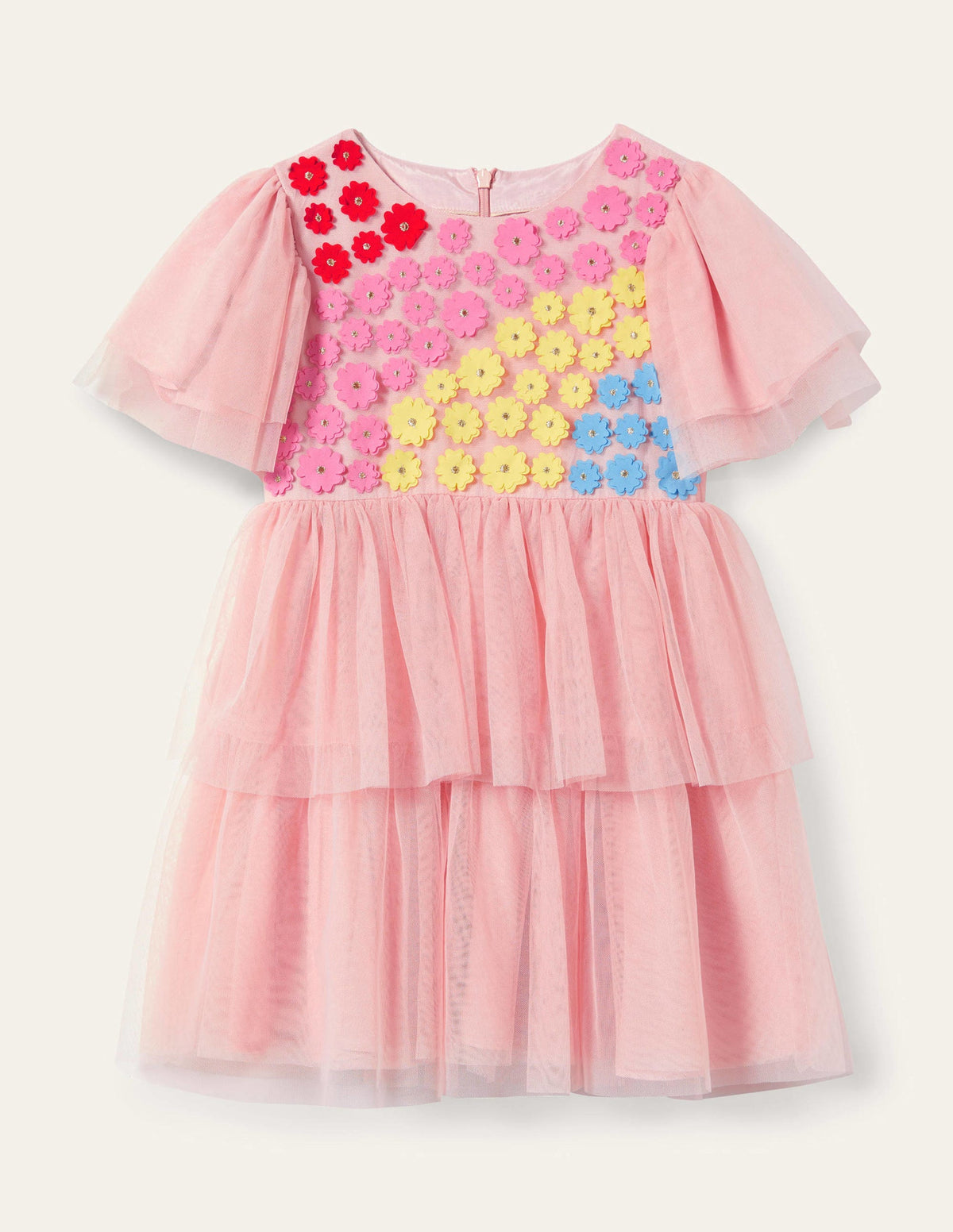 Appliqué Tiered Tulle Dress-Provence Dusty Pink Flowers-1