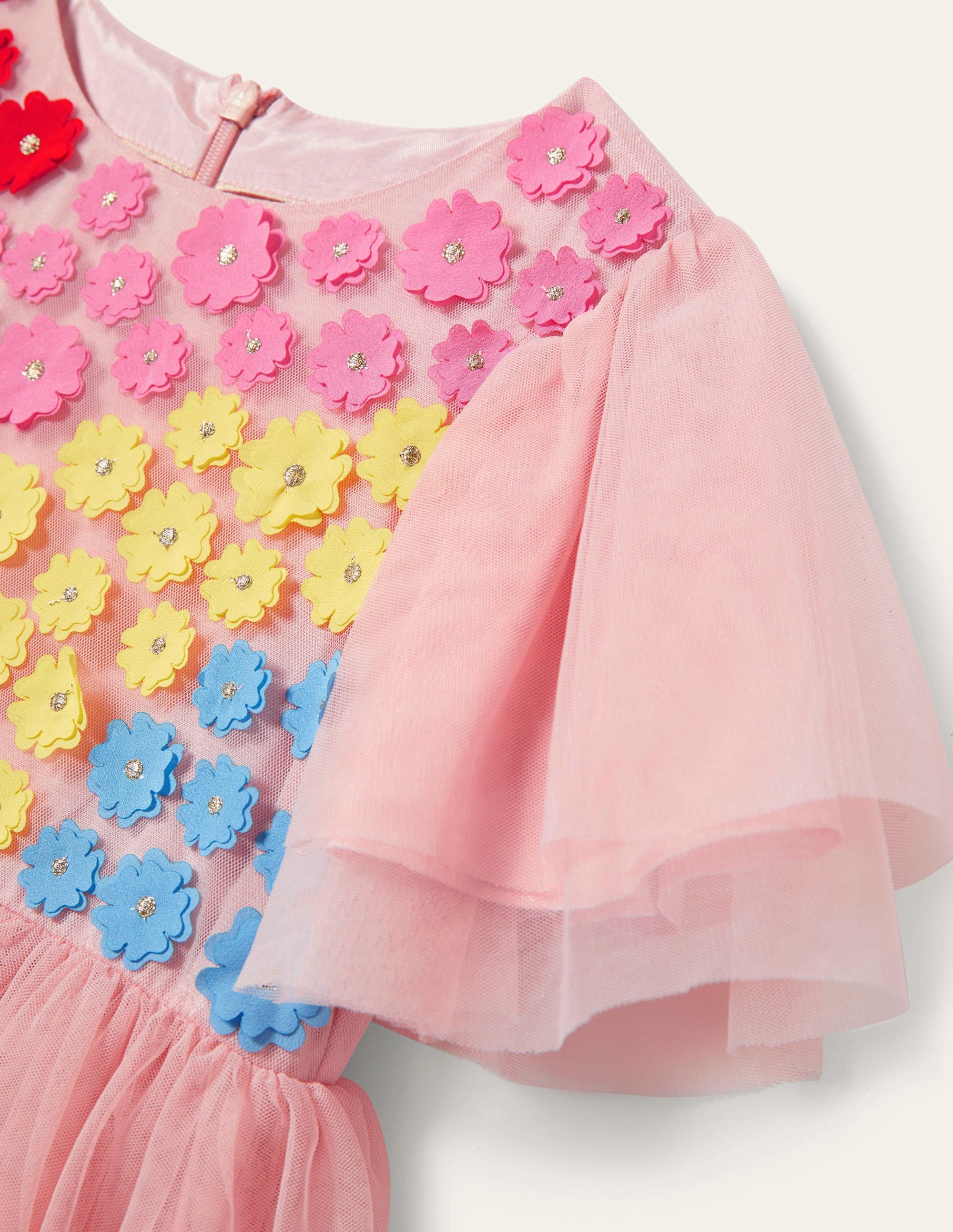 Appliqué Tiered Tulle Dress-Provence Dusty Pink Flowers - Image 3