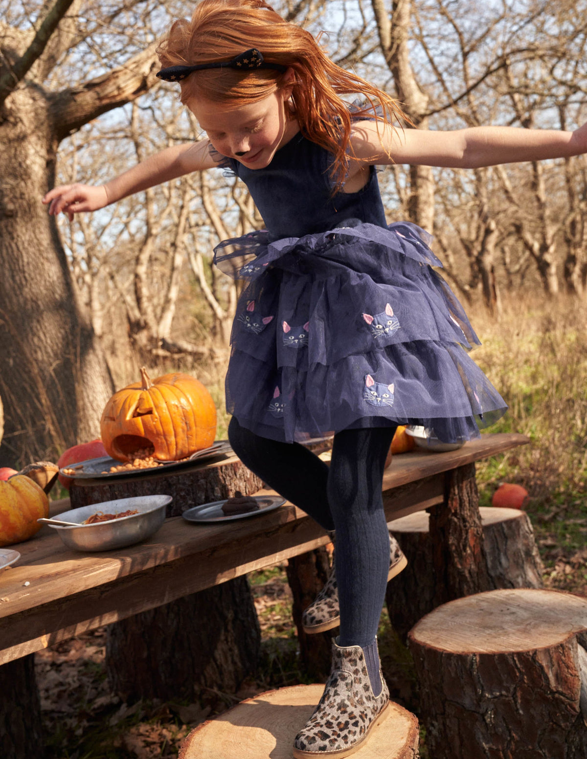 Tulle Appliqué Halloween Dress-Starboard Blue Cat-7