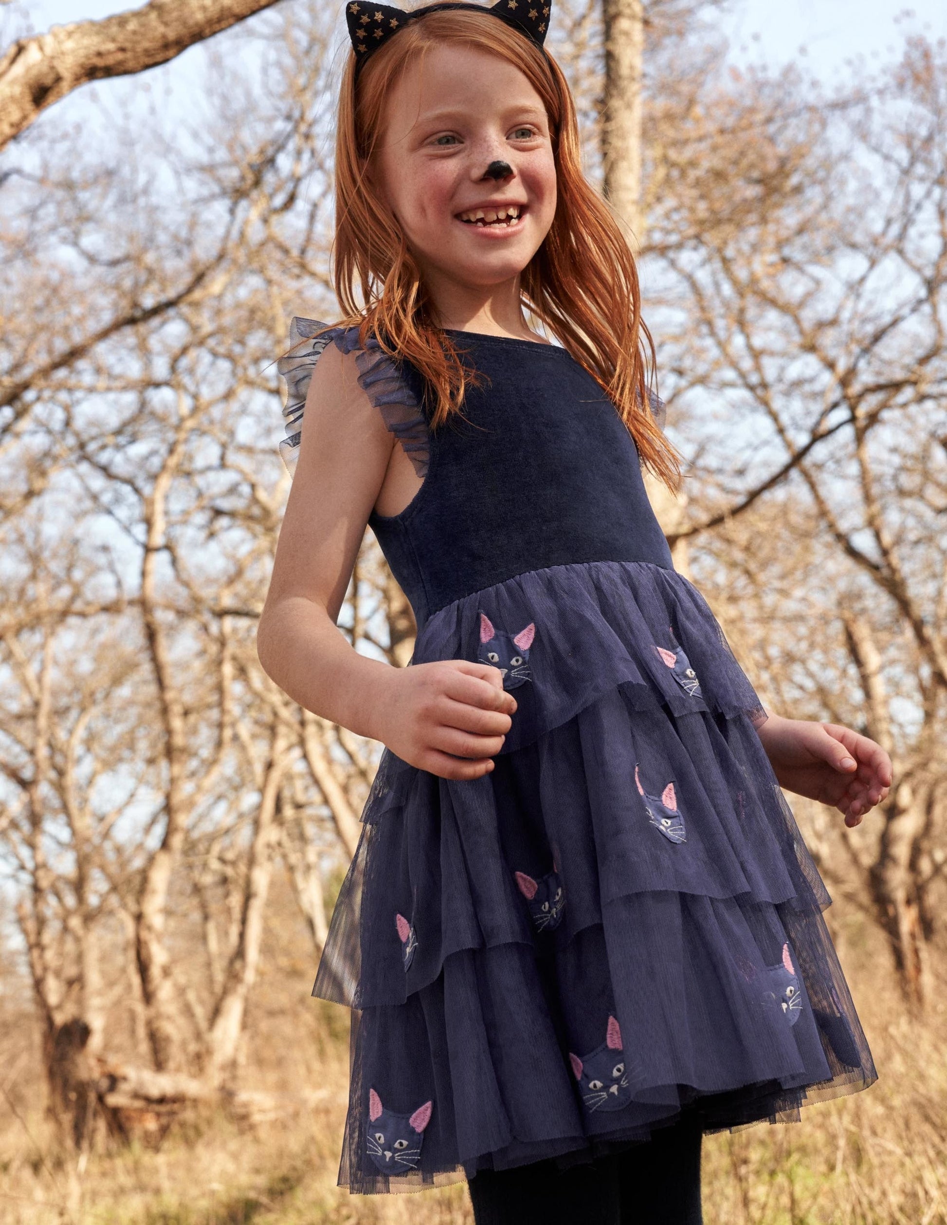 Tulle Appliqué Halloween Dress-Starboard Blue Cat-8