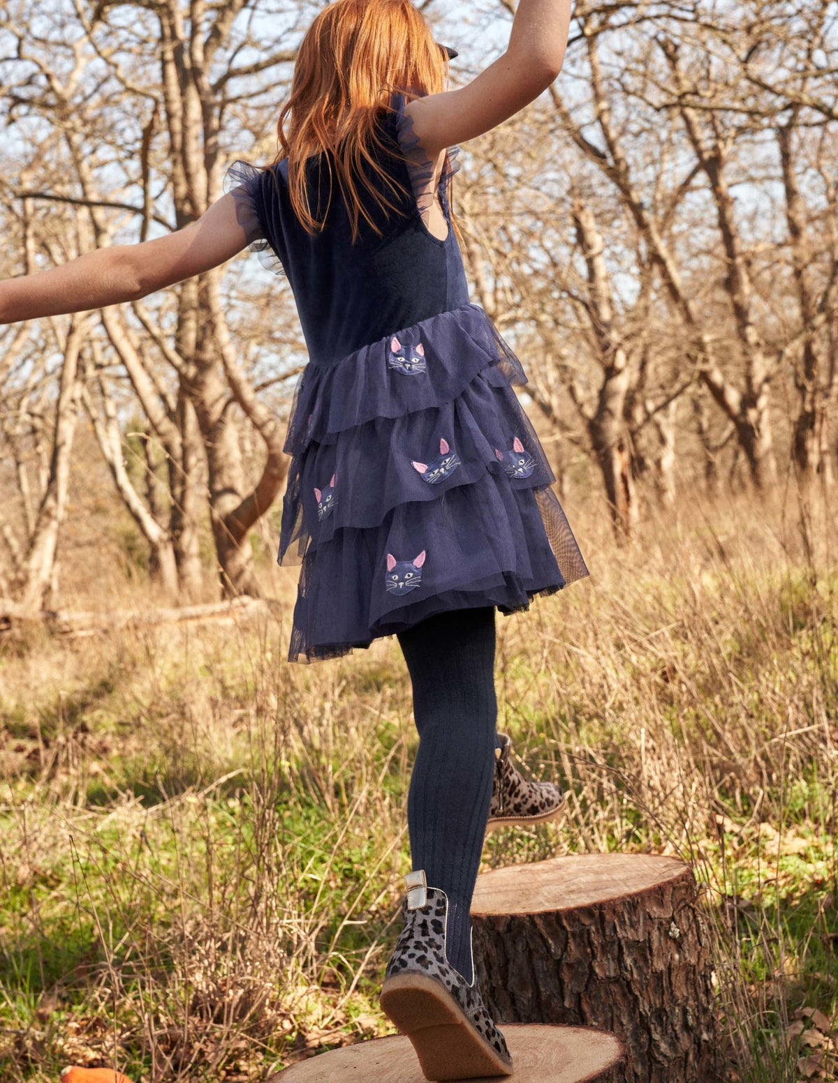 Tulle Appliqué Halloween Dress-Starboard Blue Cat-10