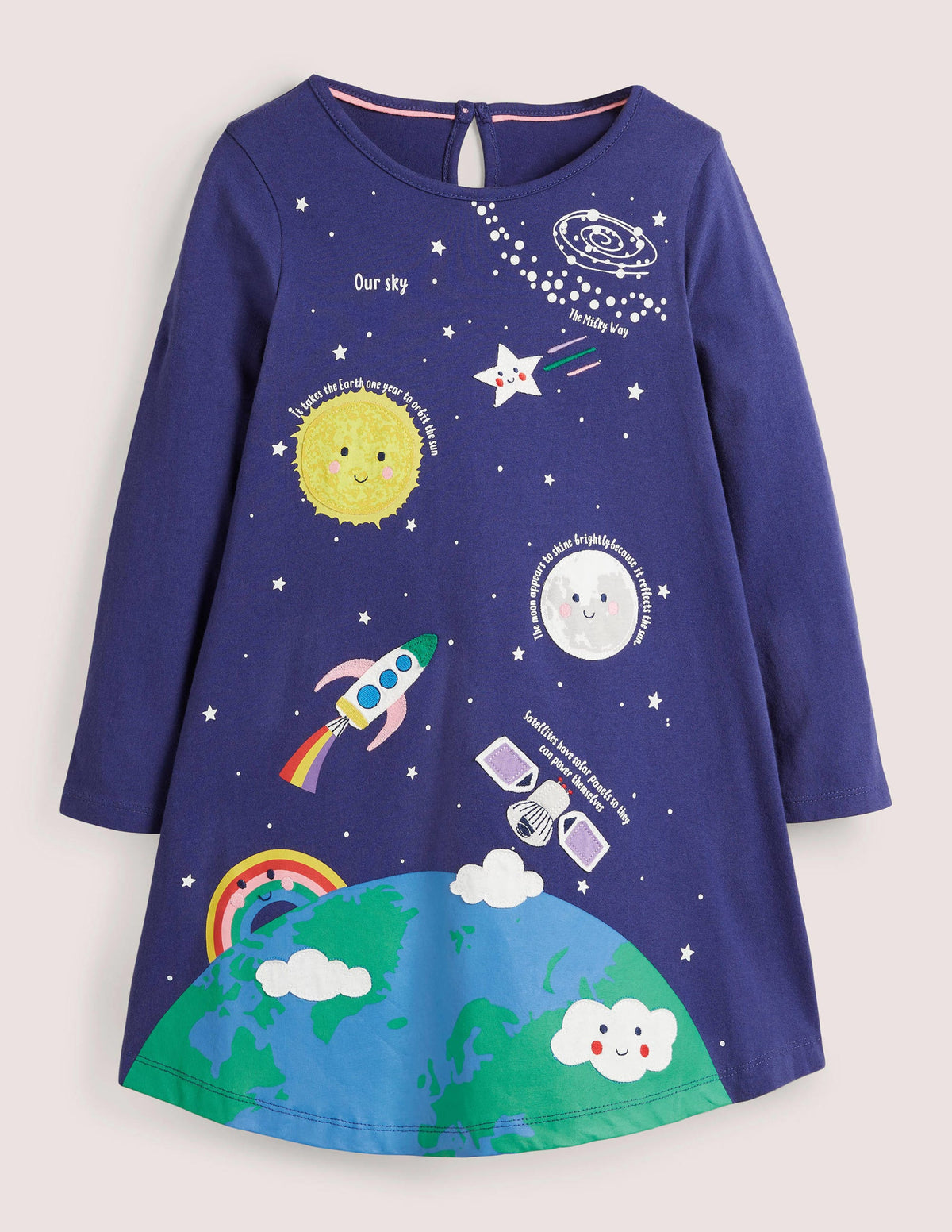 Space Big Appliqué Dress-Starboard Blue-1