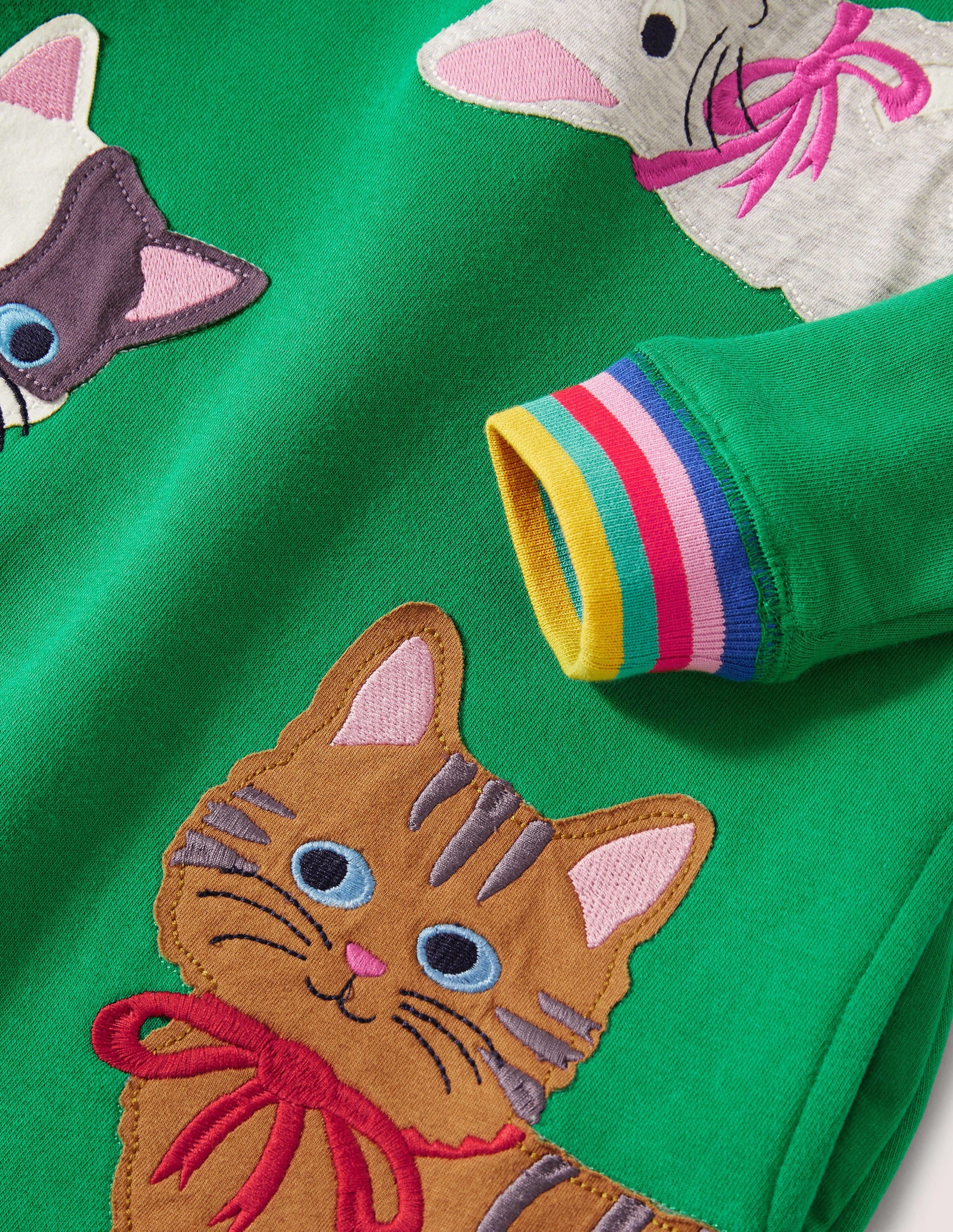 Green Rainbow Cat Print Sweatshirt Dress-Highland Green Cats - Image 3