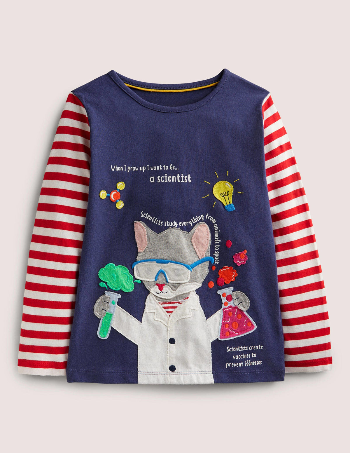 Educational Appliqué T-shirt-Starboard Blue Scientist Cat-1