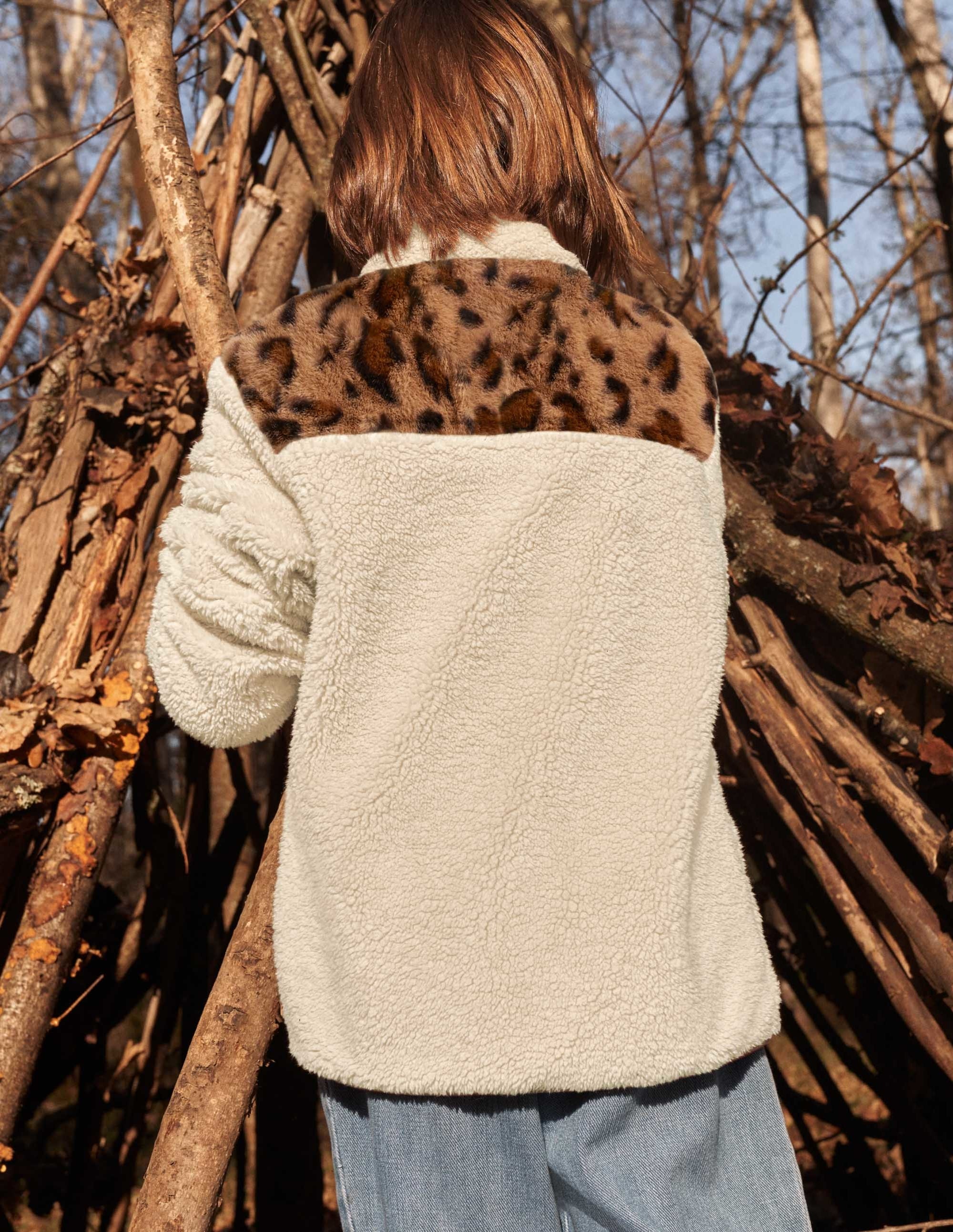 Borg Jacket-Ivory/Leopard Colourblock - Image 7
