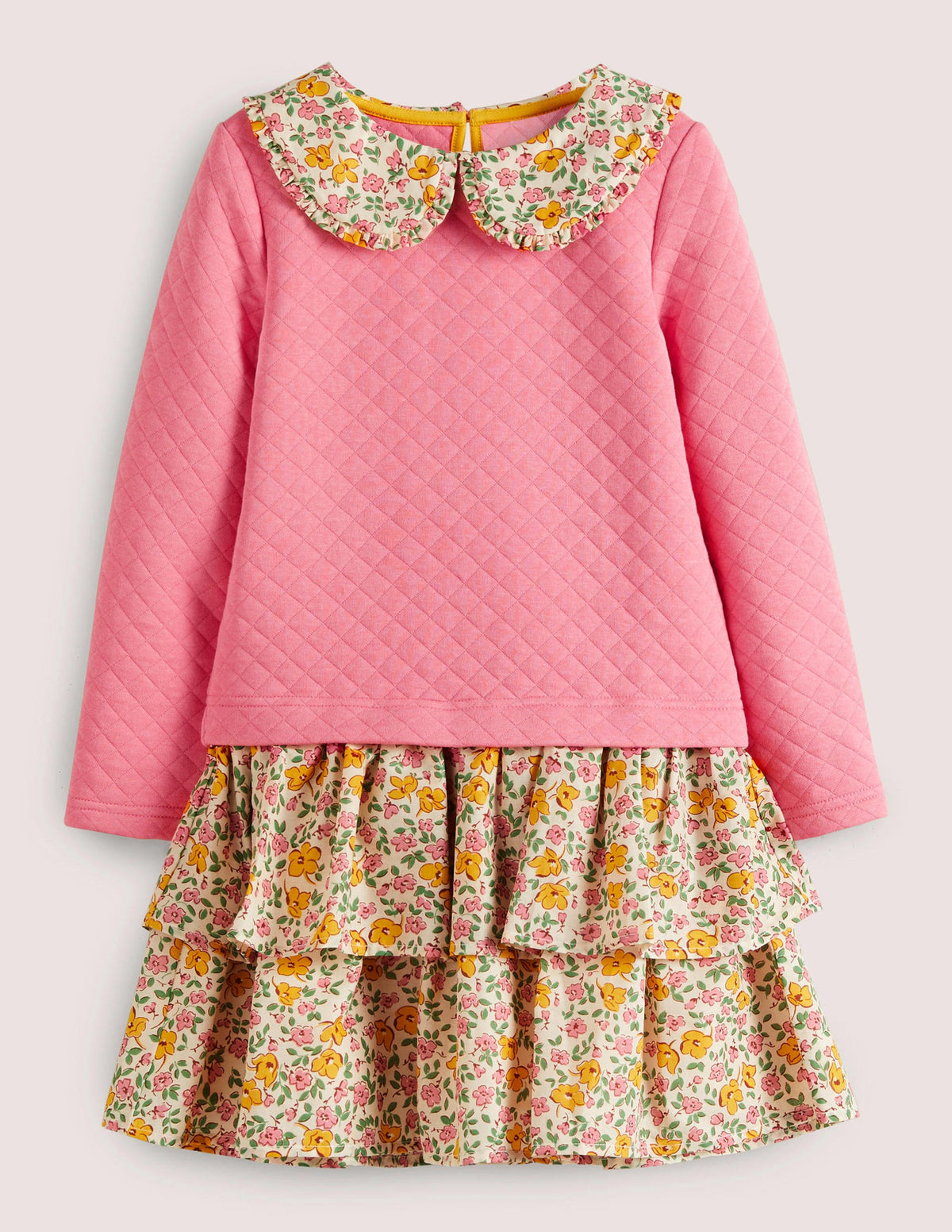 Collared Sweatshirt Dress-Pink Vanilla Vintage Floral-1