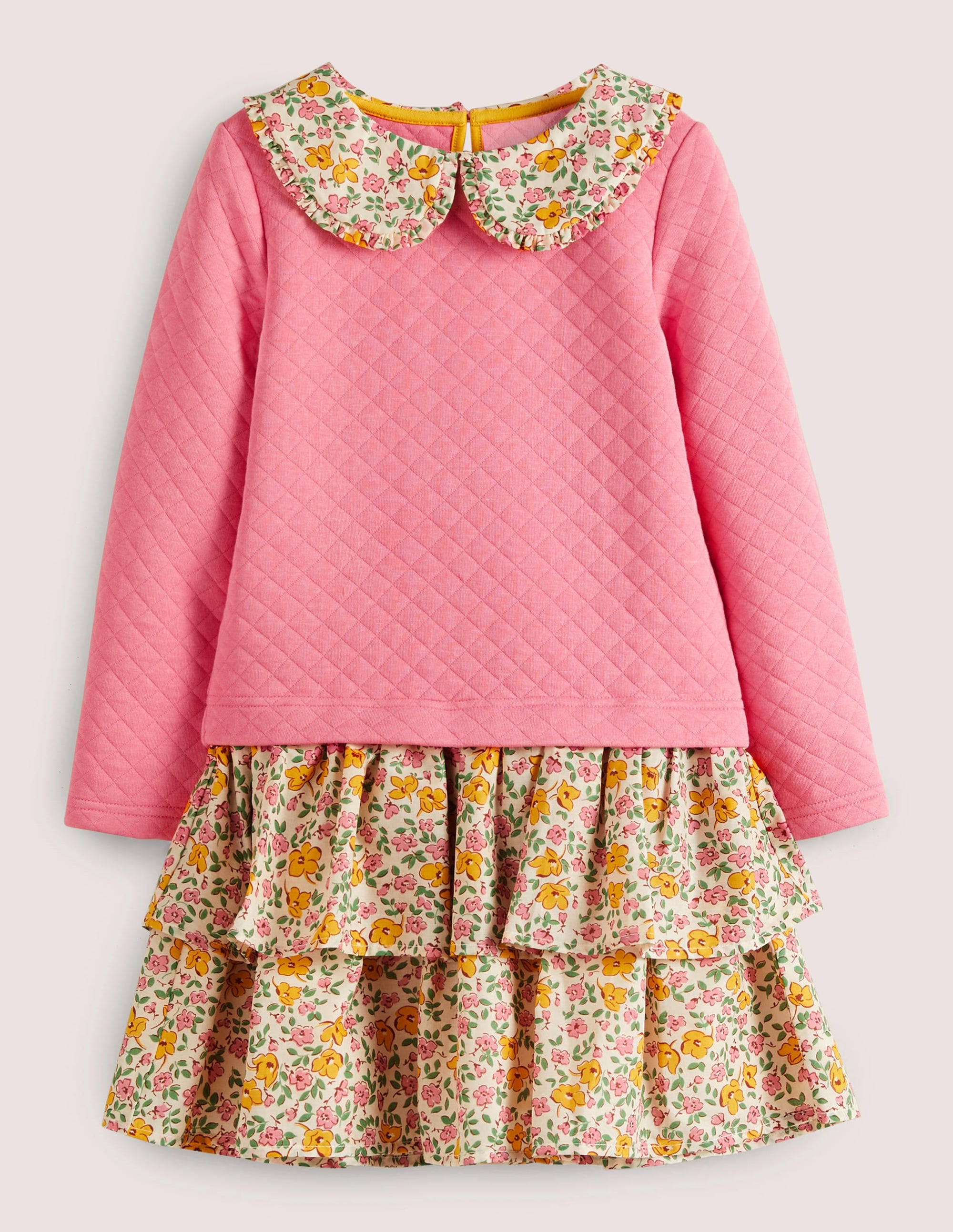 Collared Sweatshirt Dress-Pink Vanilla Vintage Floral - Image 1