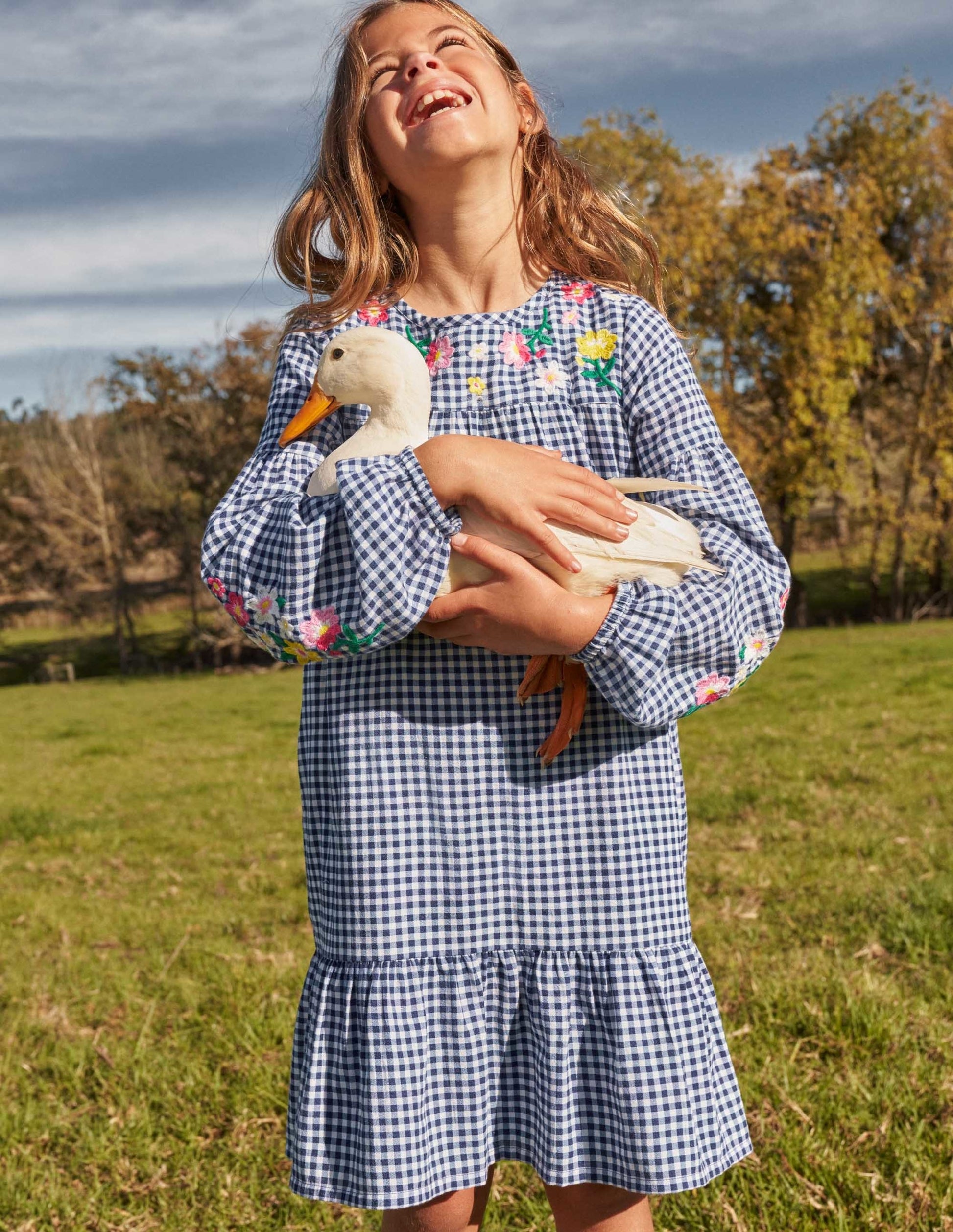 Embroidered Woven Dress-Starboard Blue Gingham-4