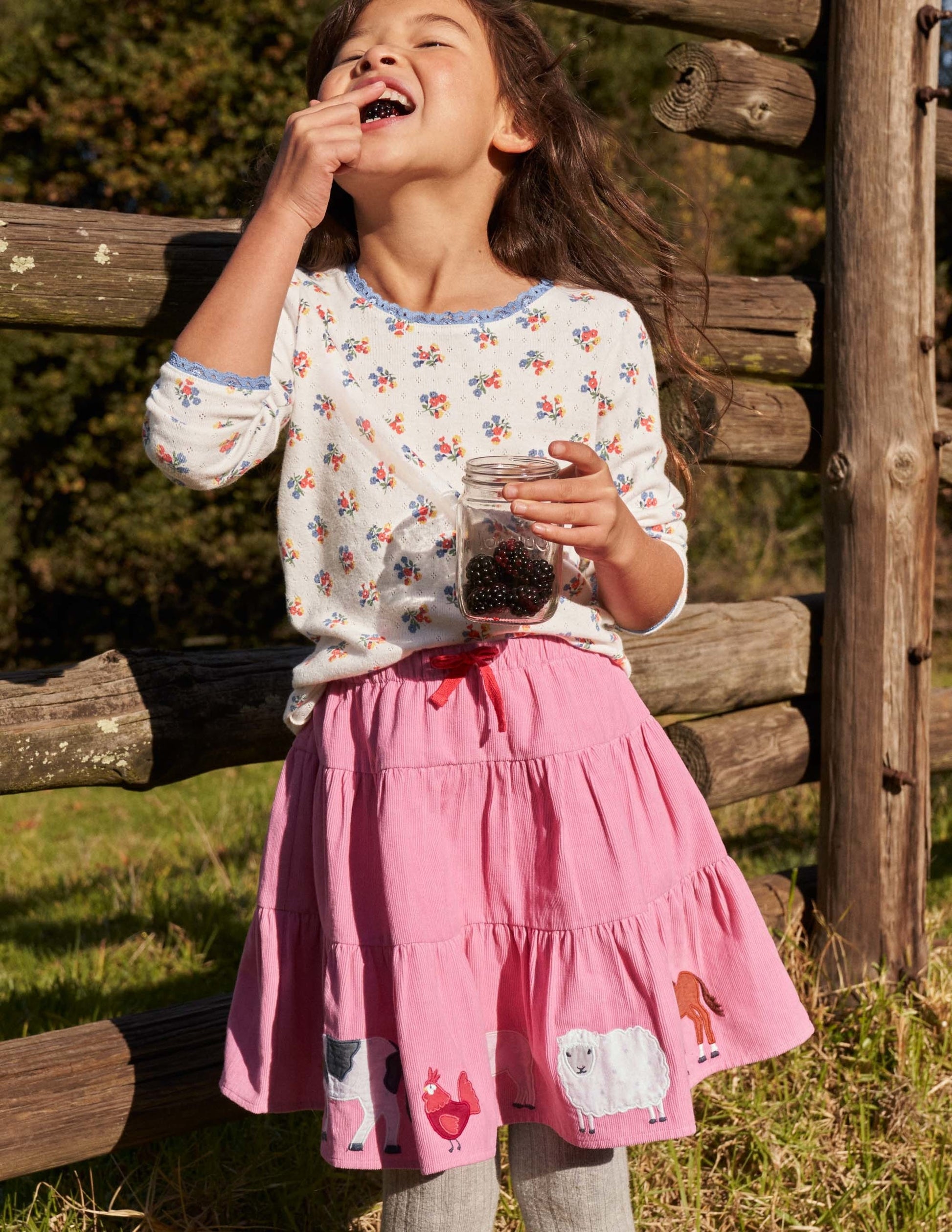 Cord Appliqué Midi Skirt-Formica Pink Farm Animals-4