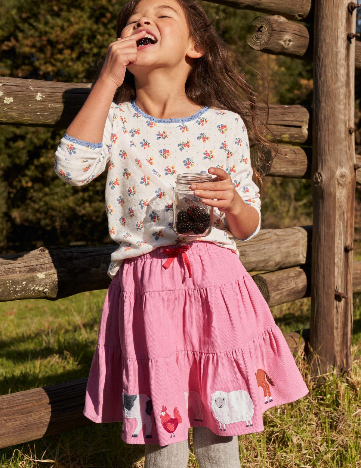Cord Appliqué Midi Skirt-Formica Pink Farm Animals - Image 4
