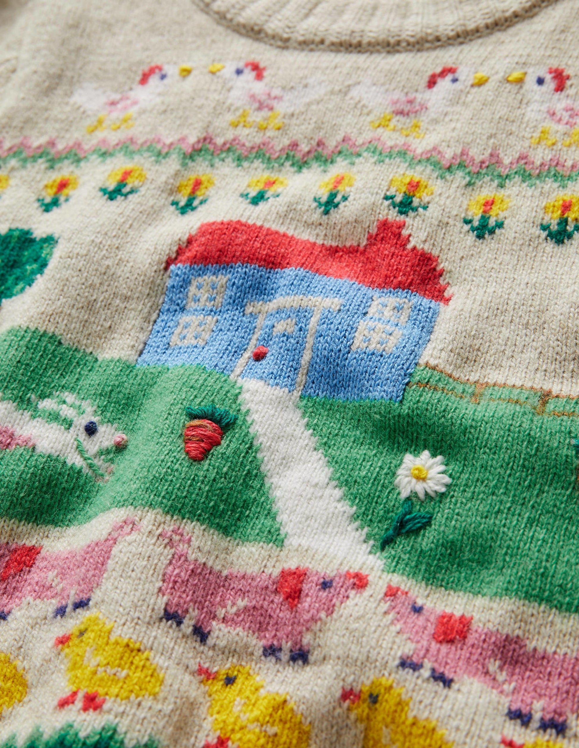 Farm House Sweater-Oatmeal Marl House Scene-3