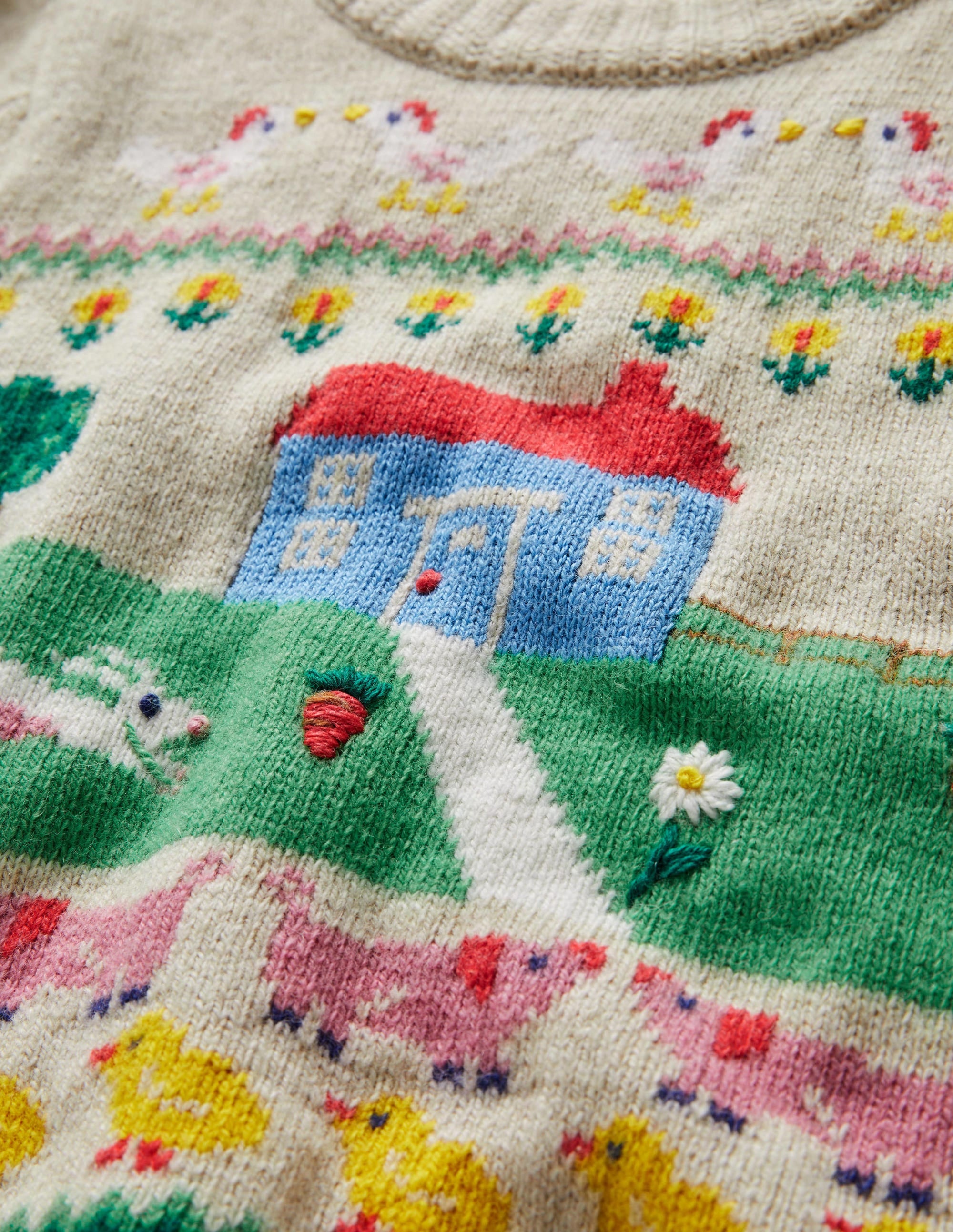 Farm House Sweater-Oatmeal Marl House Scene - Image 3