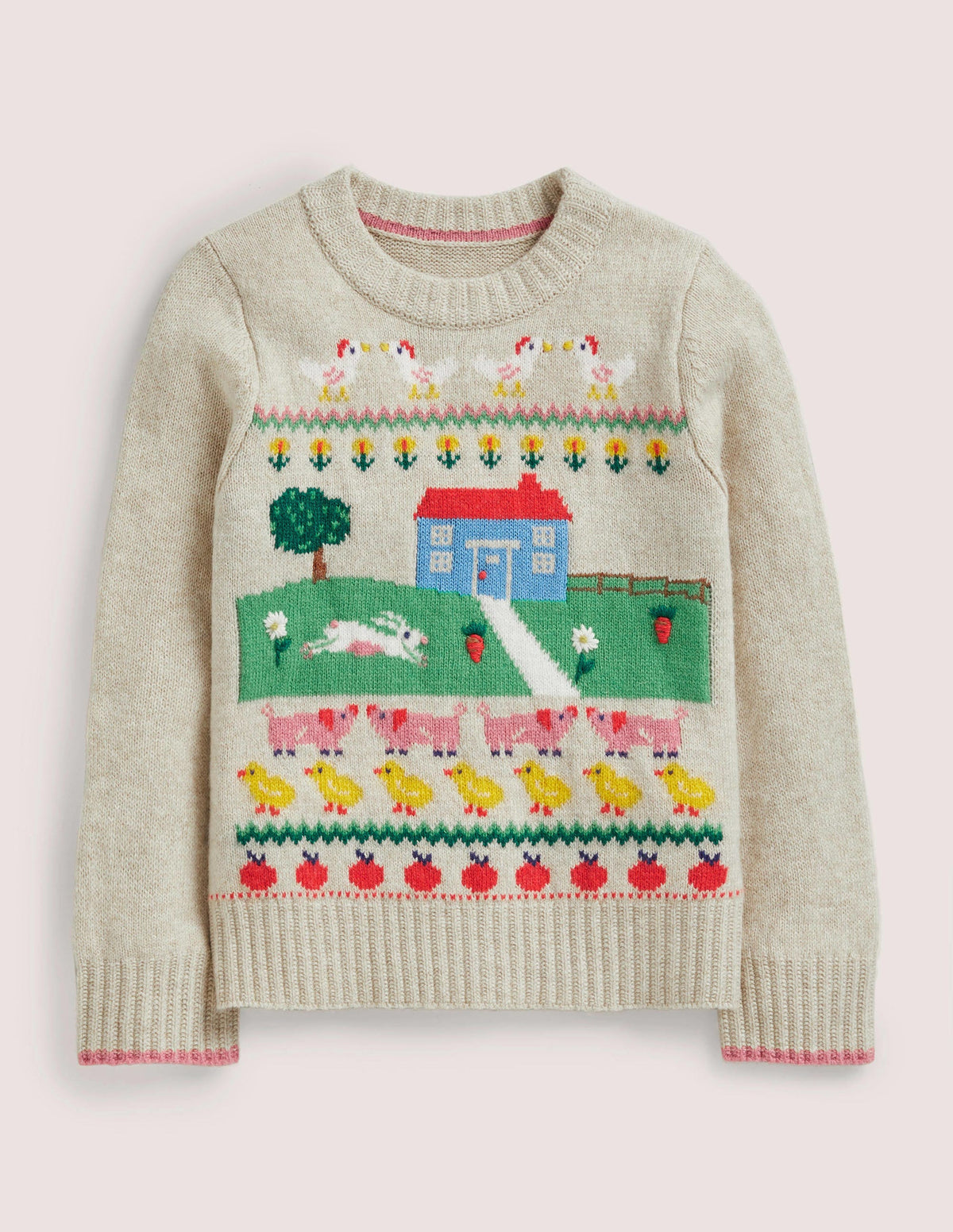 Farm House Sweater-Oatmeal Marl House Scene - Image 1