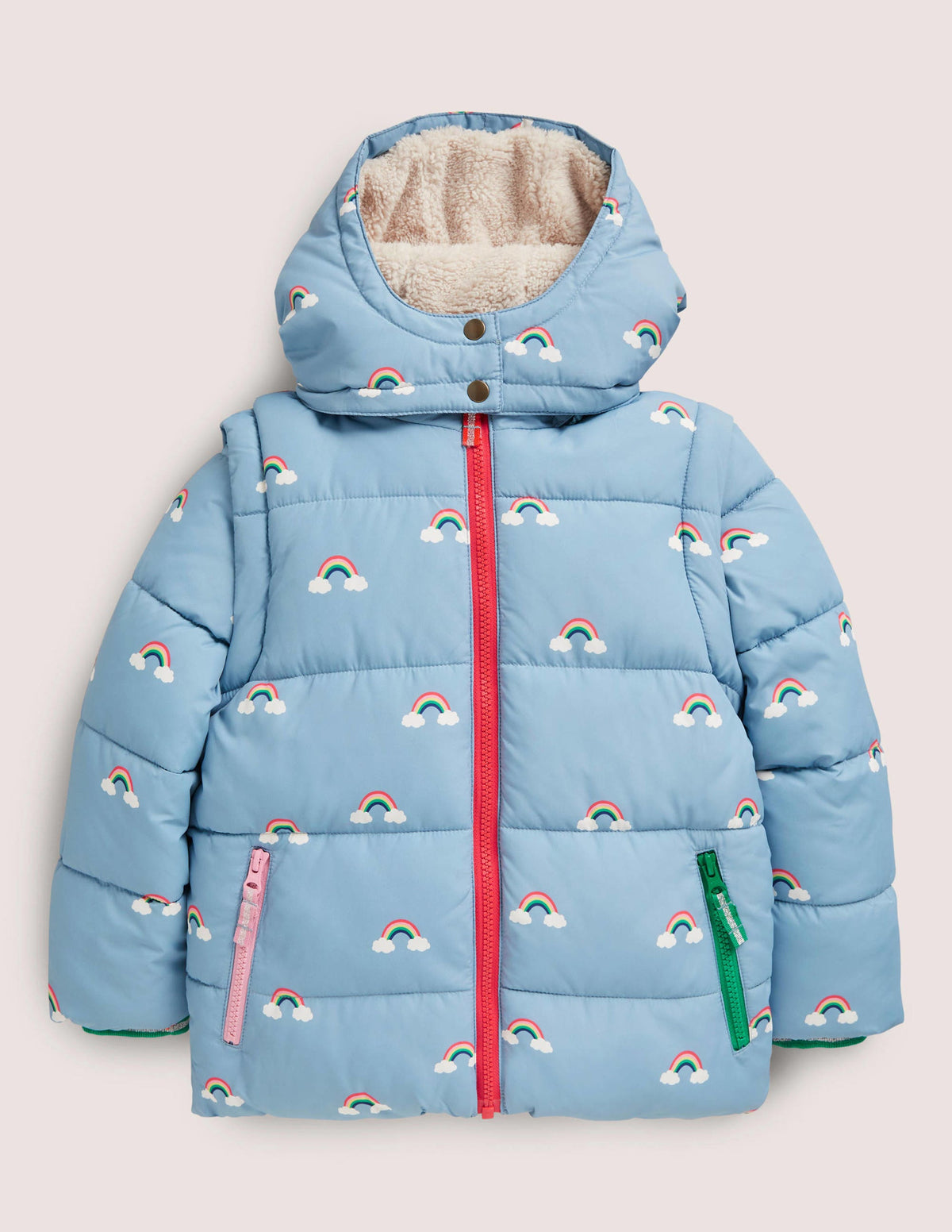 Blue Rainbow Print Puffer Jacket-Moroccan Blue Rainbows-1