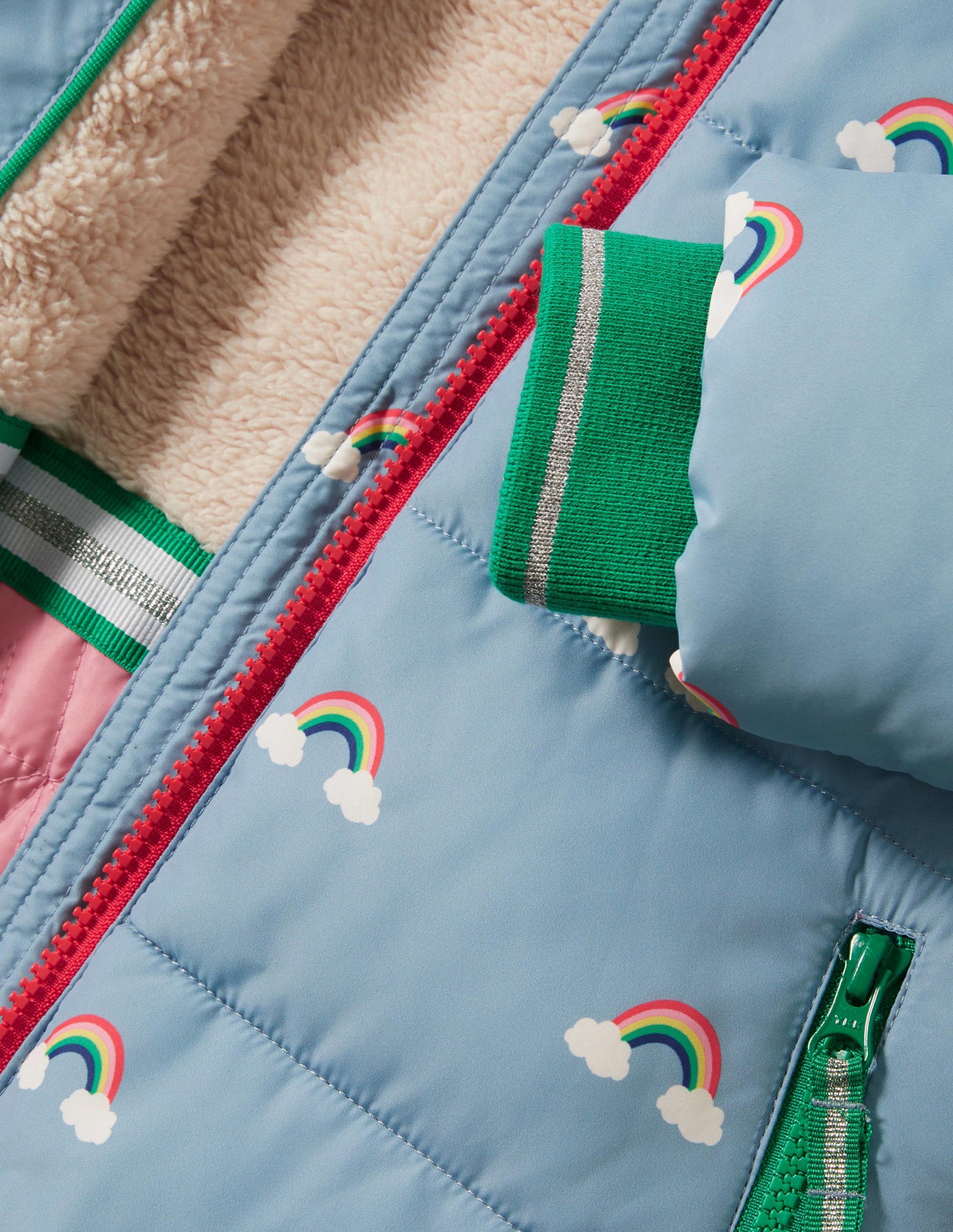 Blue Rainbow Print Puffer Jacket-Moroccan Blue Rainbows-3