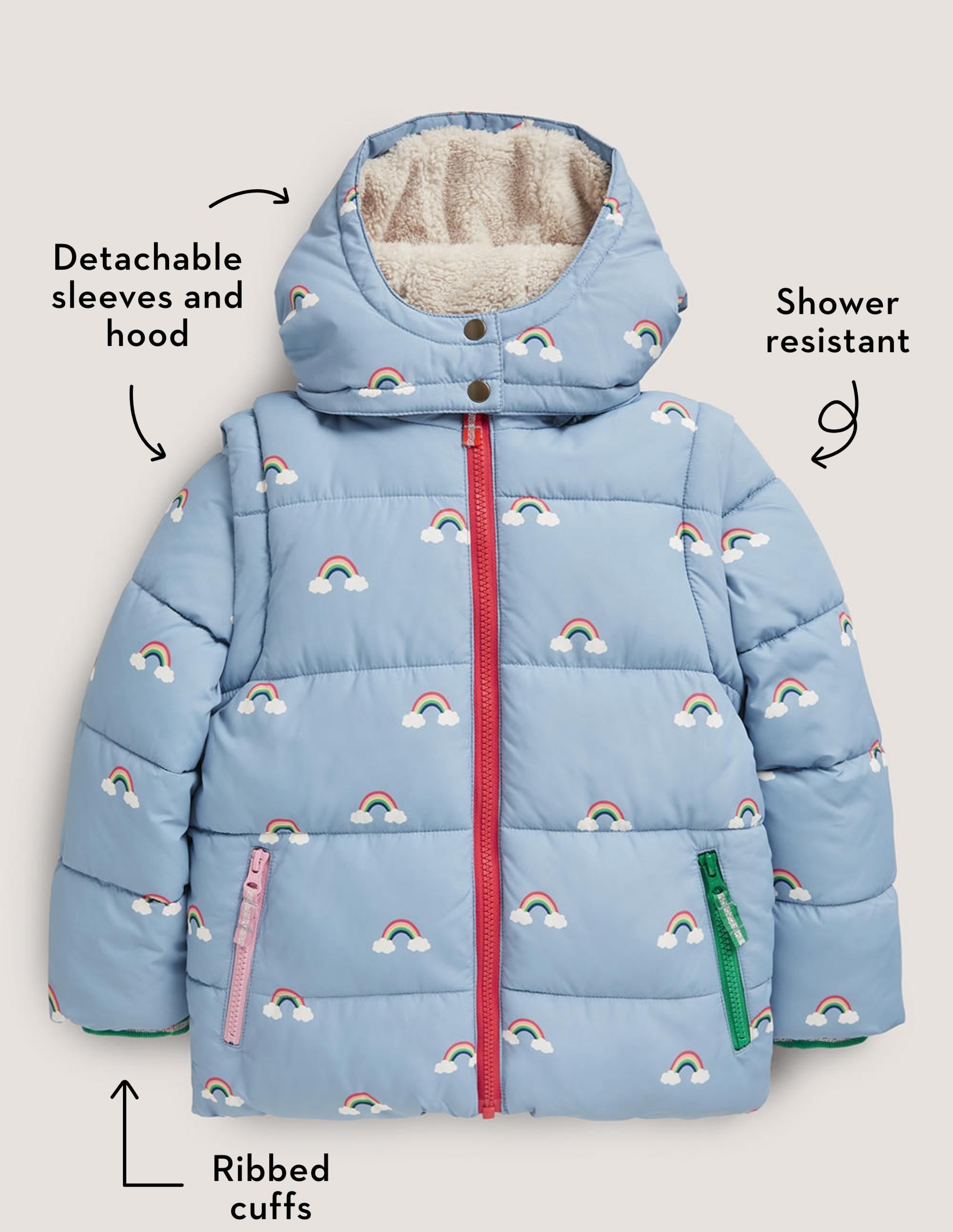Blue Rainbow Print Puffer Jacket-Moroccan Blue Rainbows - Image 5